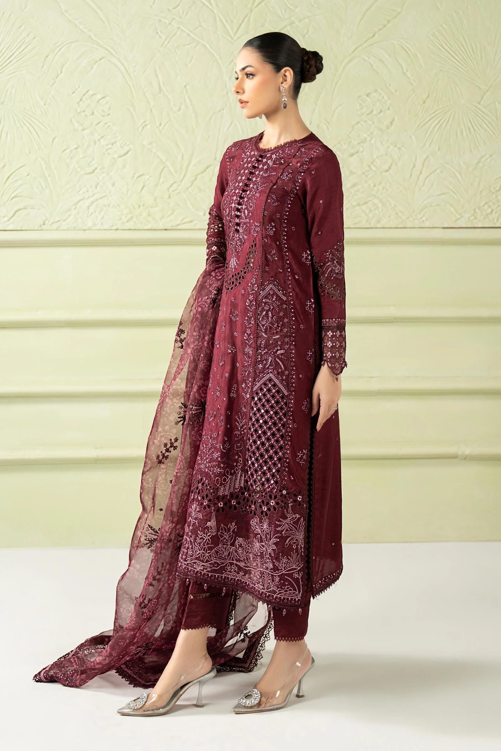 3 Piece Embroidered Raw Silk Suit - Image 7