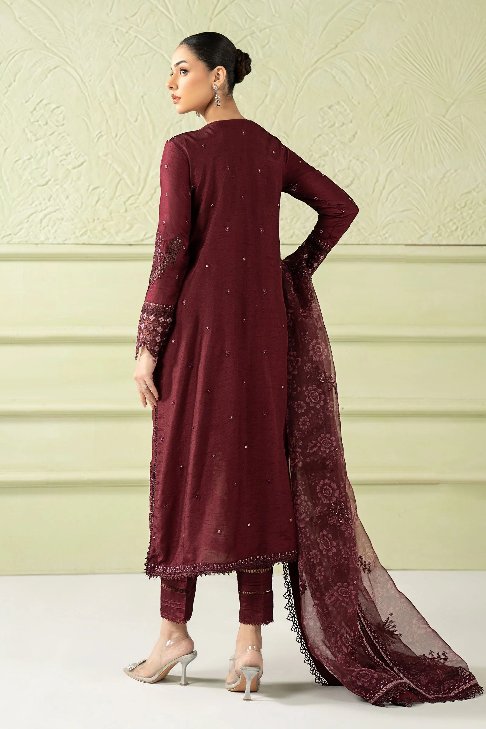 3 Piece Embroidered Raw Silk Suit - Image 8