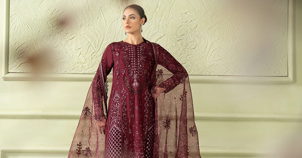 3 Piece Embroidered Raw Silk Suit - Image 9