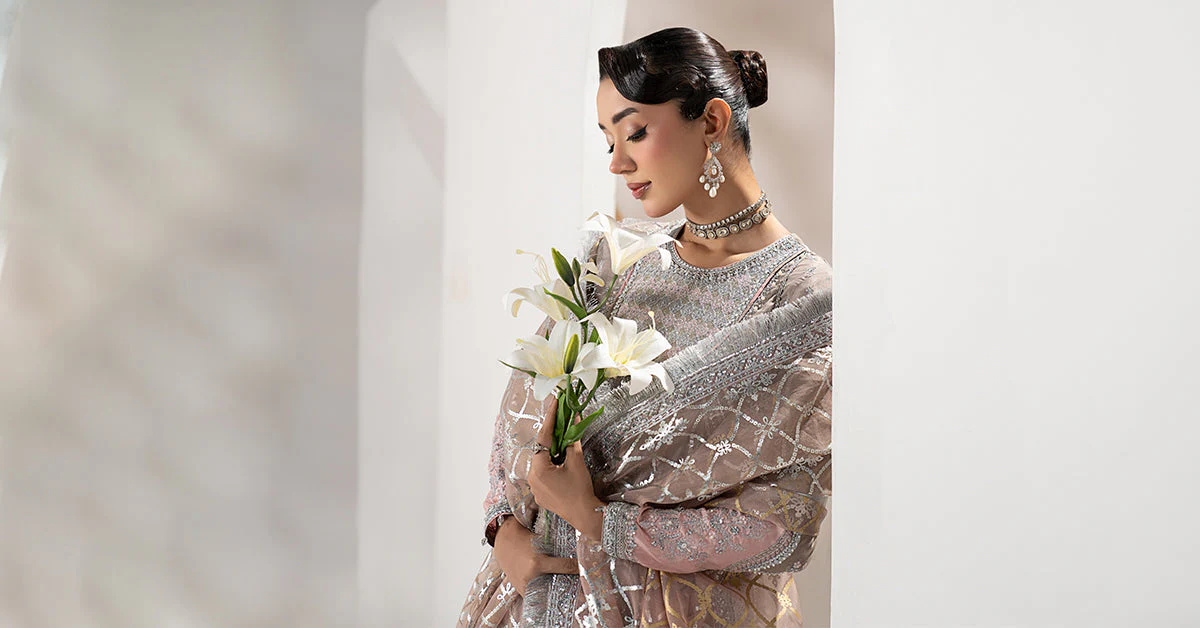 3 Piece Embroidered Raw Silk Suit - Image 9