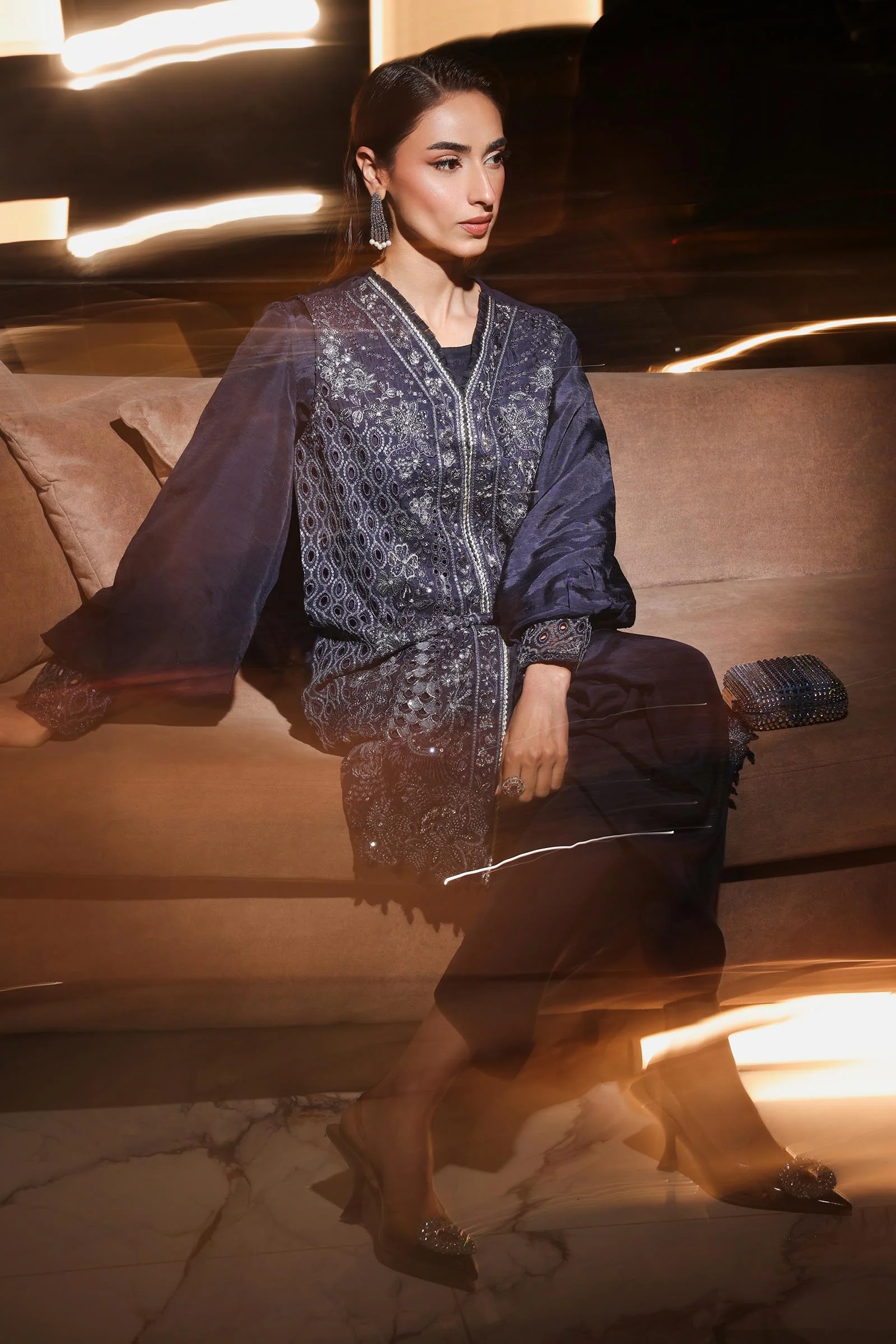 3 Piece Embroidered Raw Silk Suit - Image 3