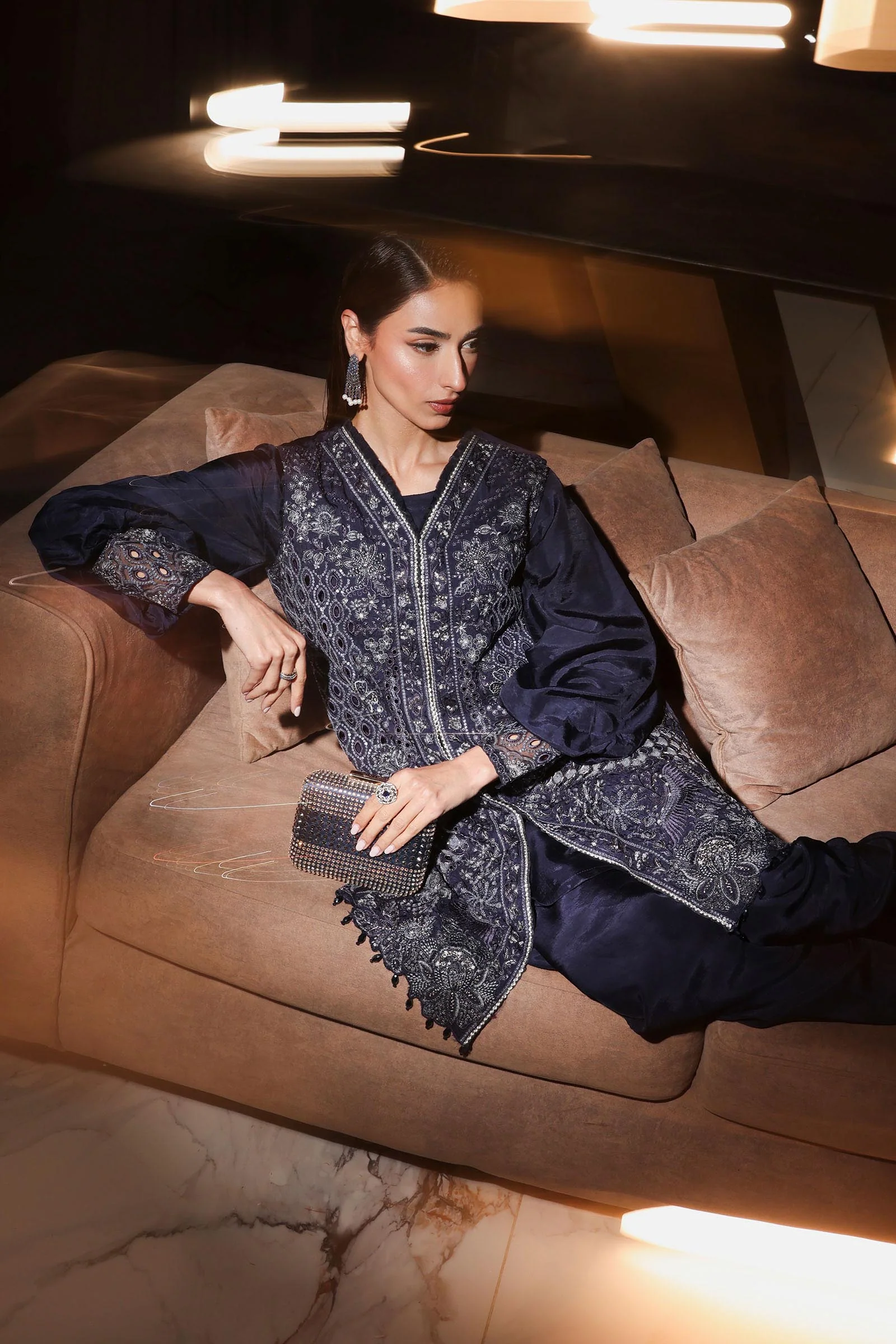 3 Piece Embroidered Raw Silk Suit - Image 7