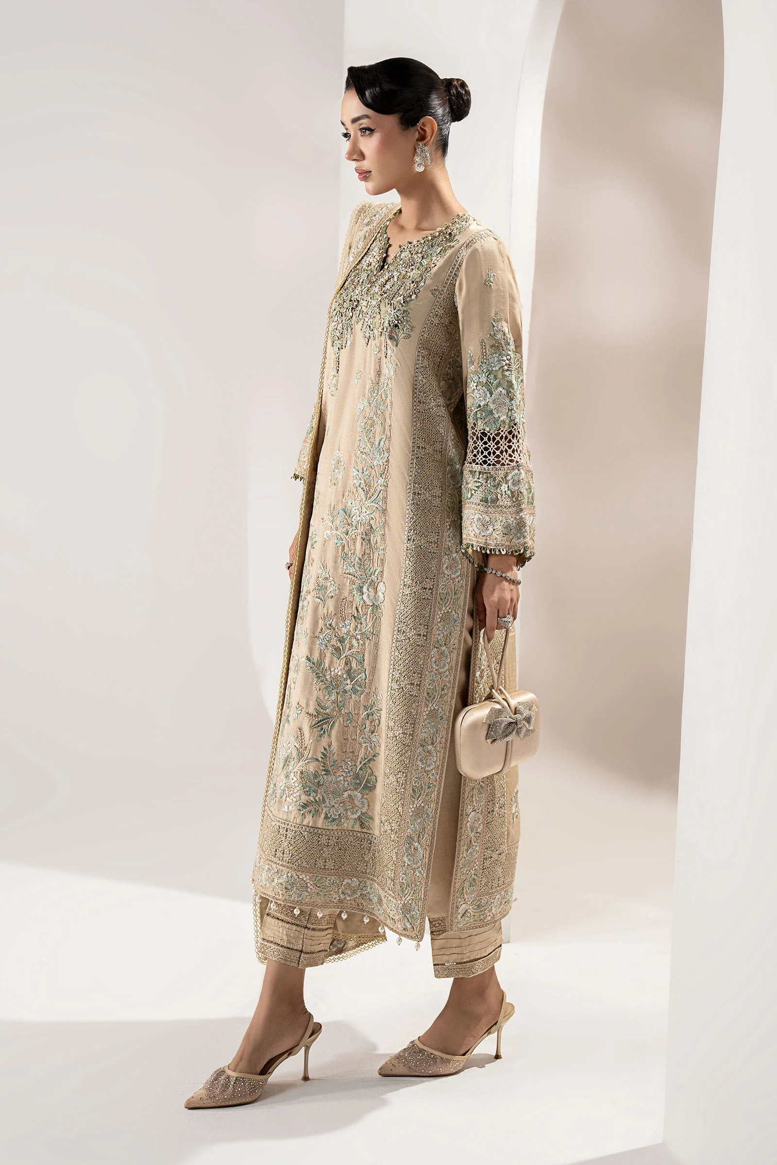 3 Piece Embroidered Raw Silk Suit - Image 7