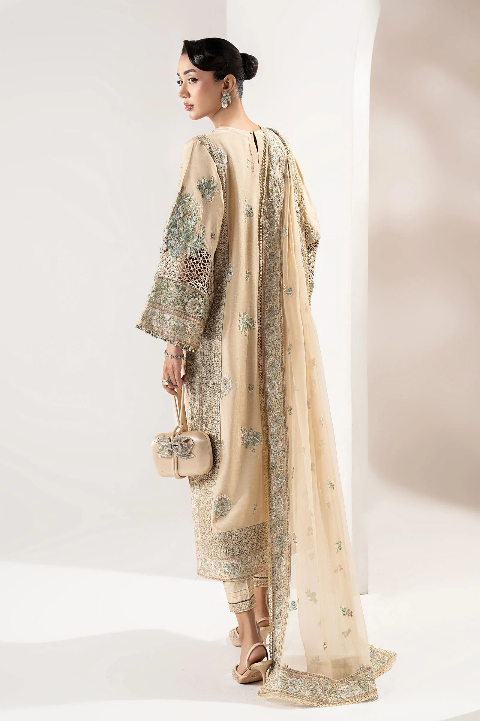3 Piece Embroidered Raw Silk Suit - Image 8