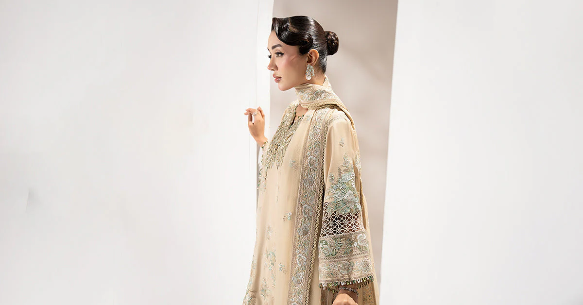 3 Piece Embroidered Raw Silk Suit - Image 9