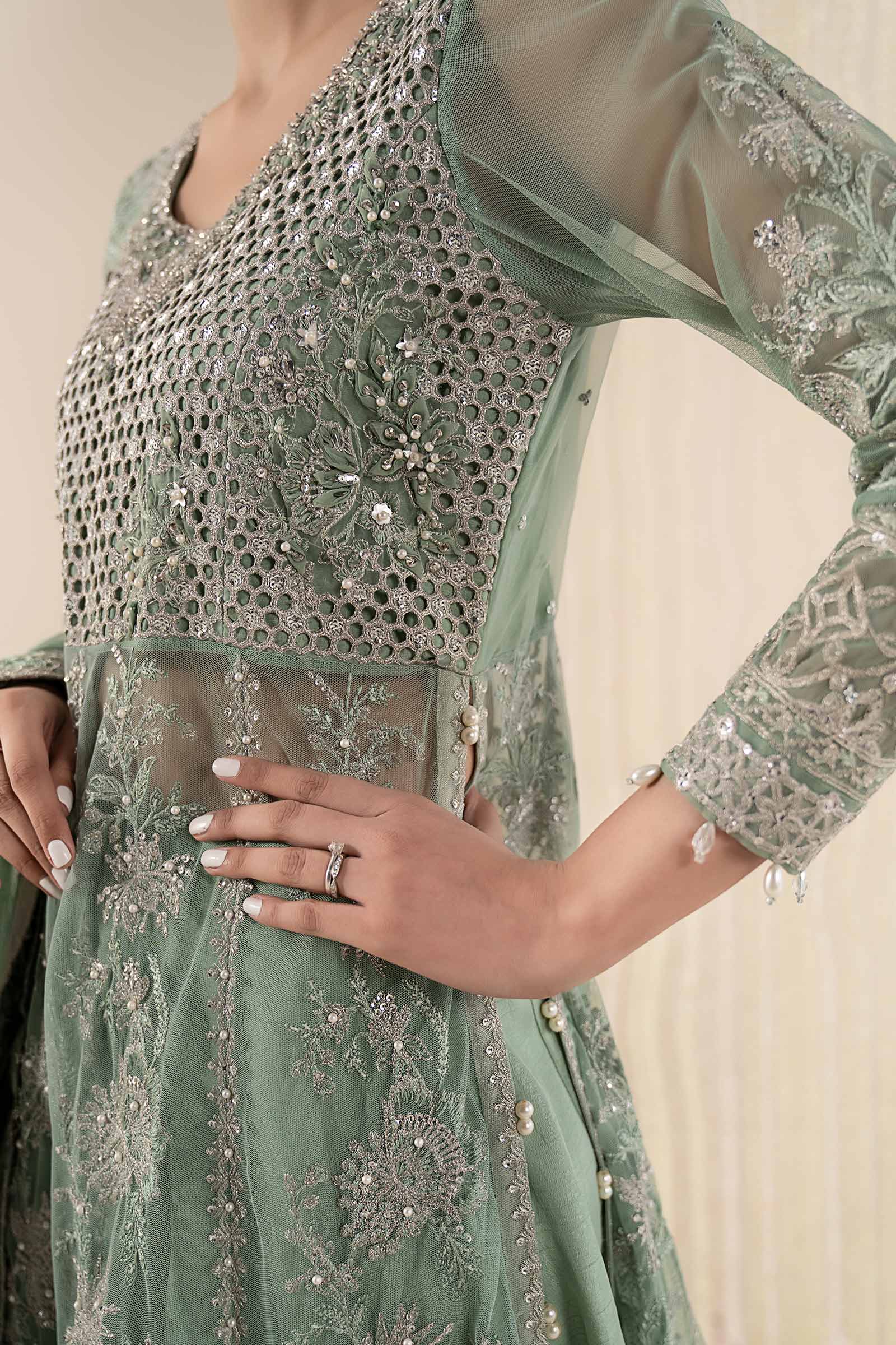 3 Piece Embroidered Net Suit - Image 4