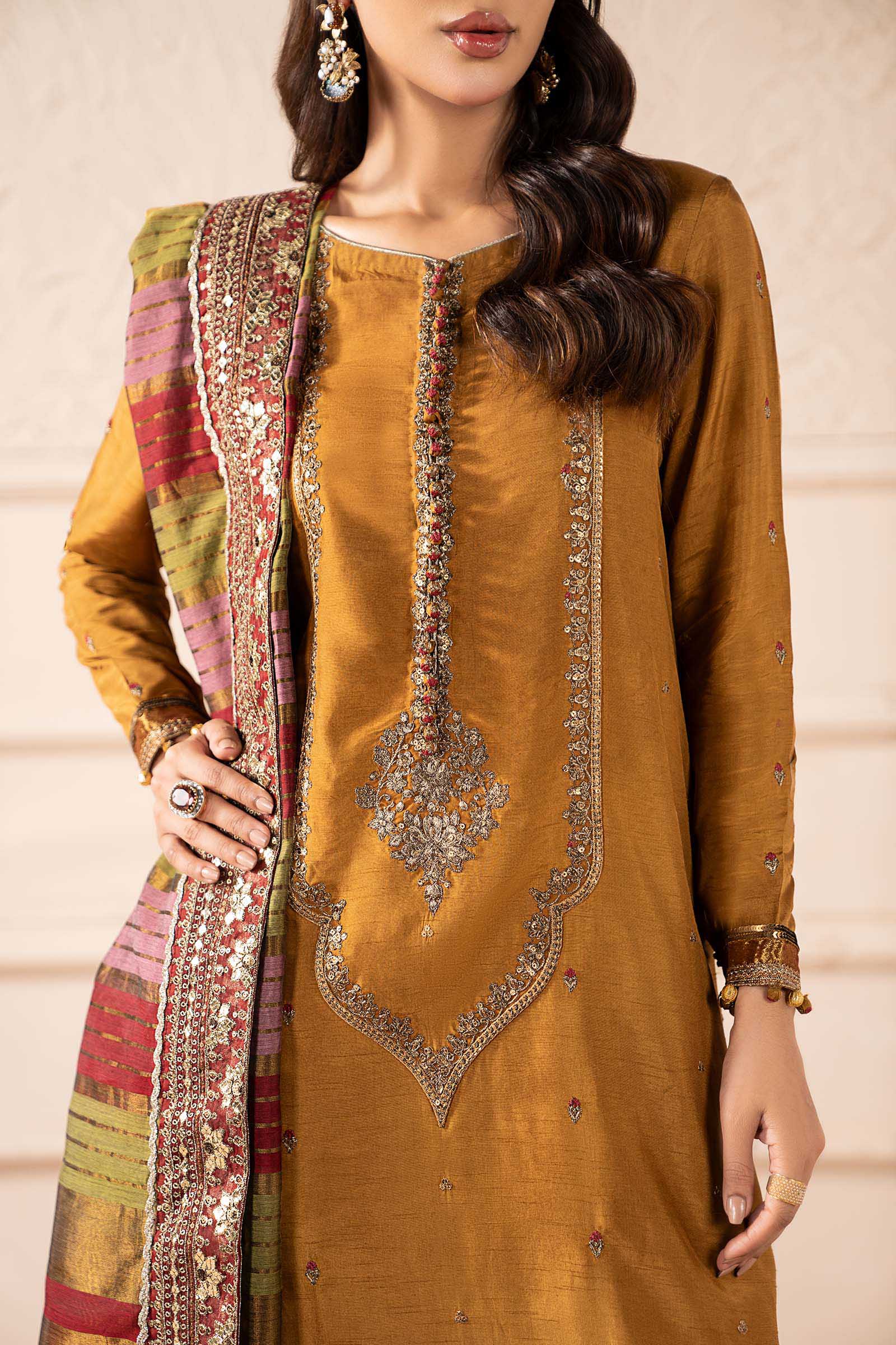 3 Piece Embroidered Raw Silk Suit - Image 3