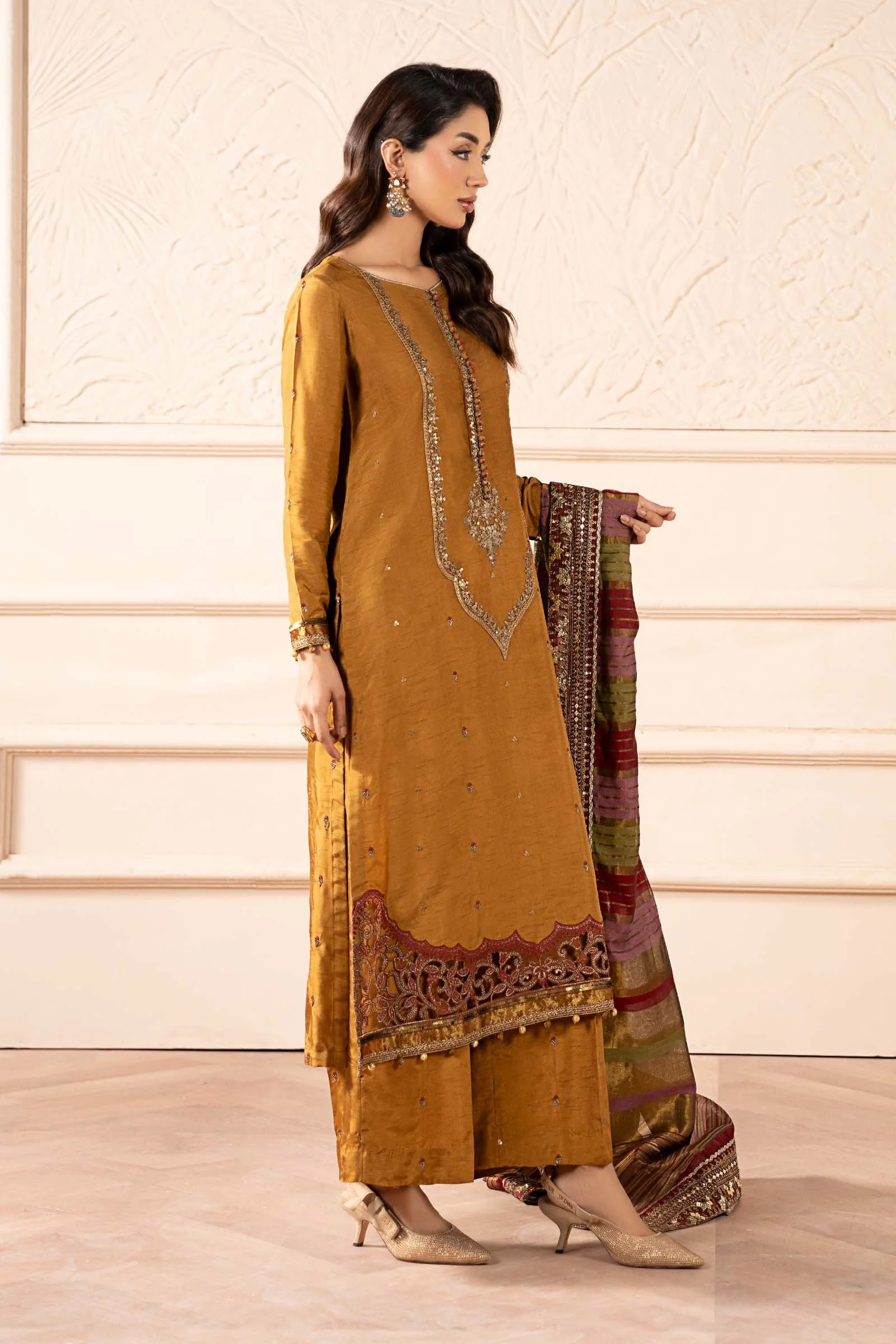3 Piece Embroidered Raw Silk Suit - Image 6