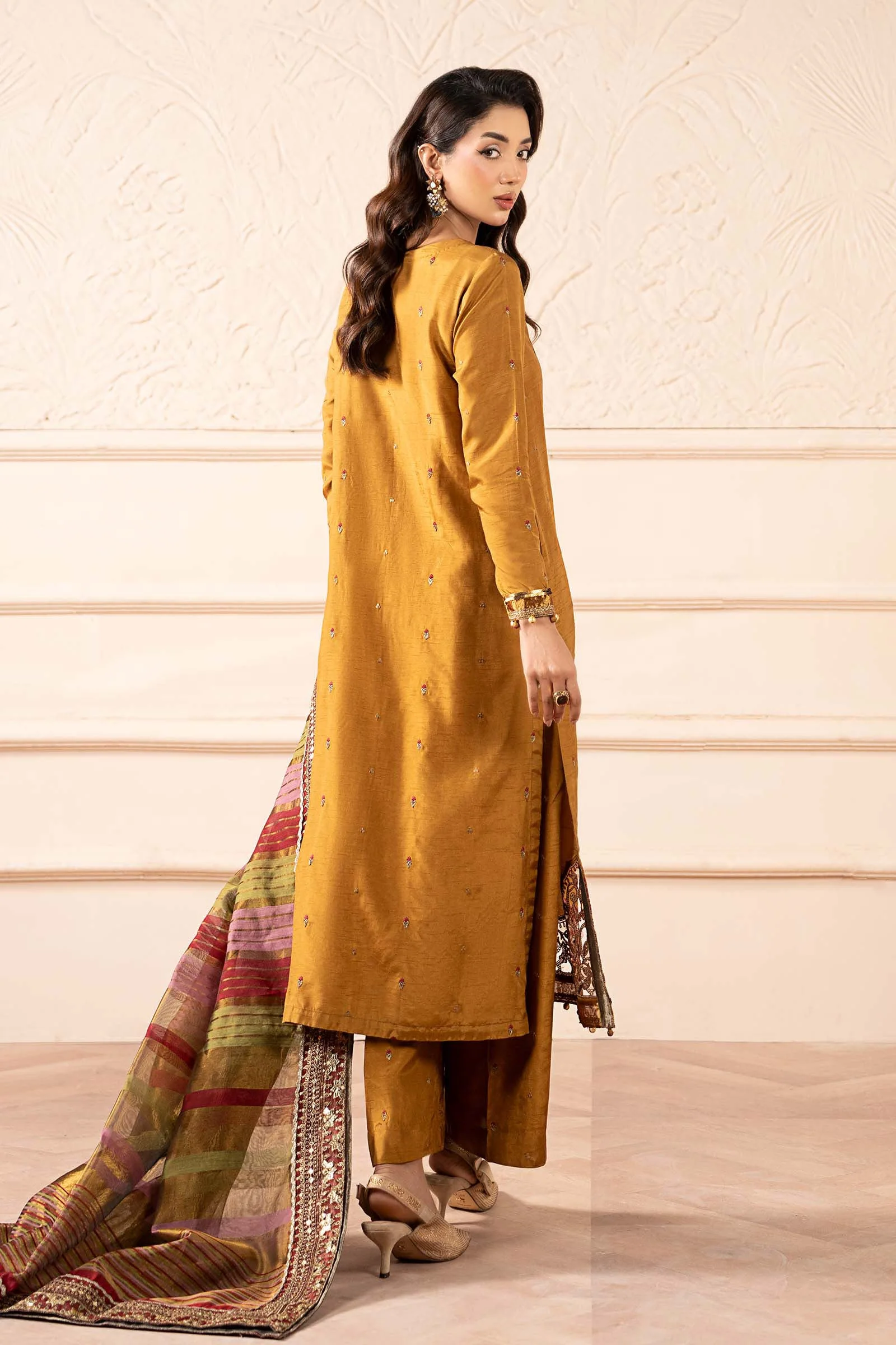 3 Piece Embroidered Raw Silk Suit - Image 7