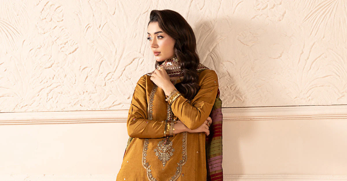 3 Piece Embroidered Raw Silk Suit - Image 8