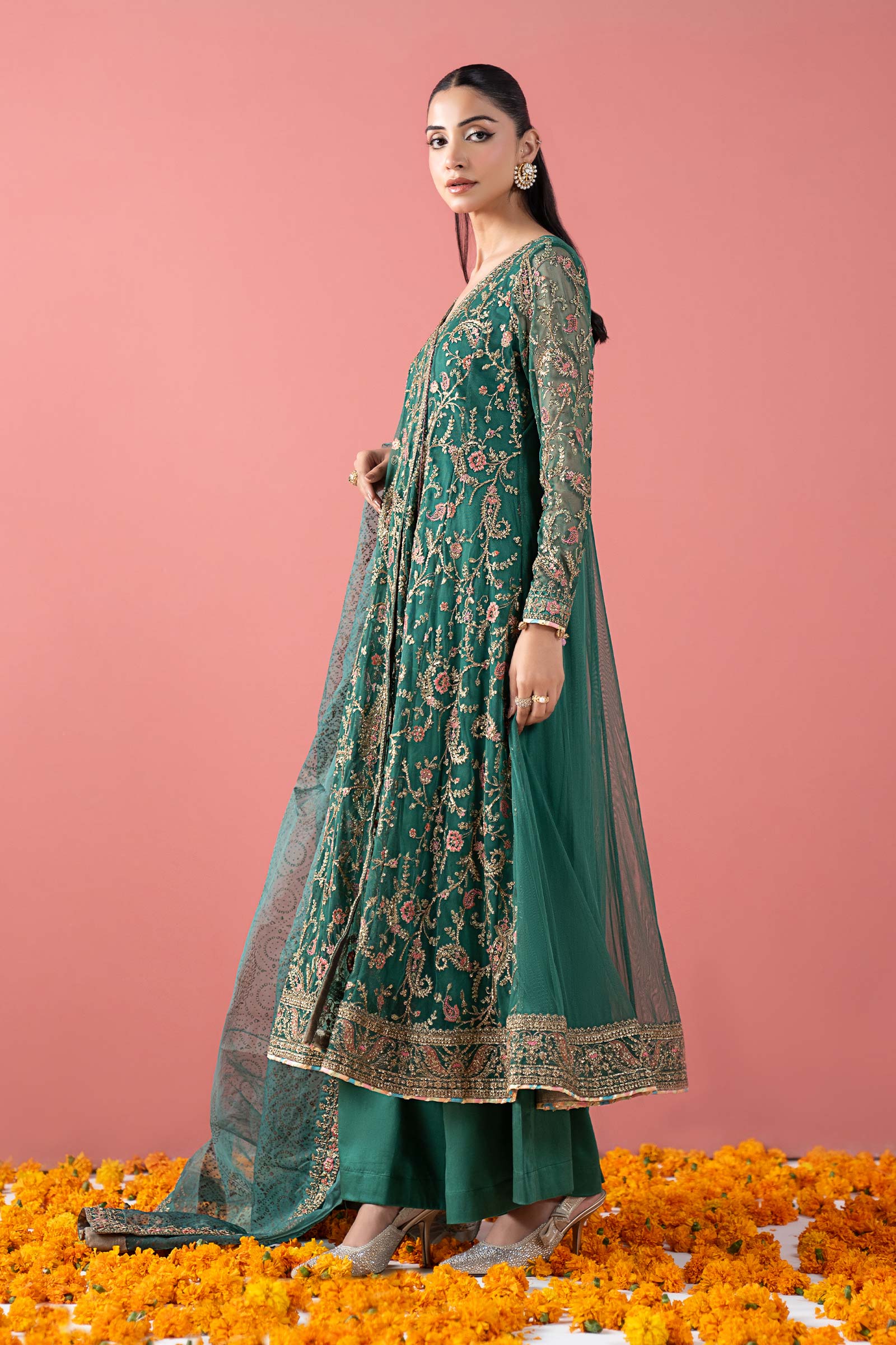 3 Piece Embroidered Net Suit - Image 5