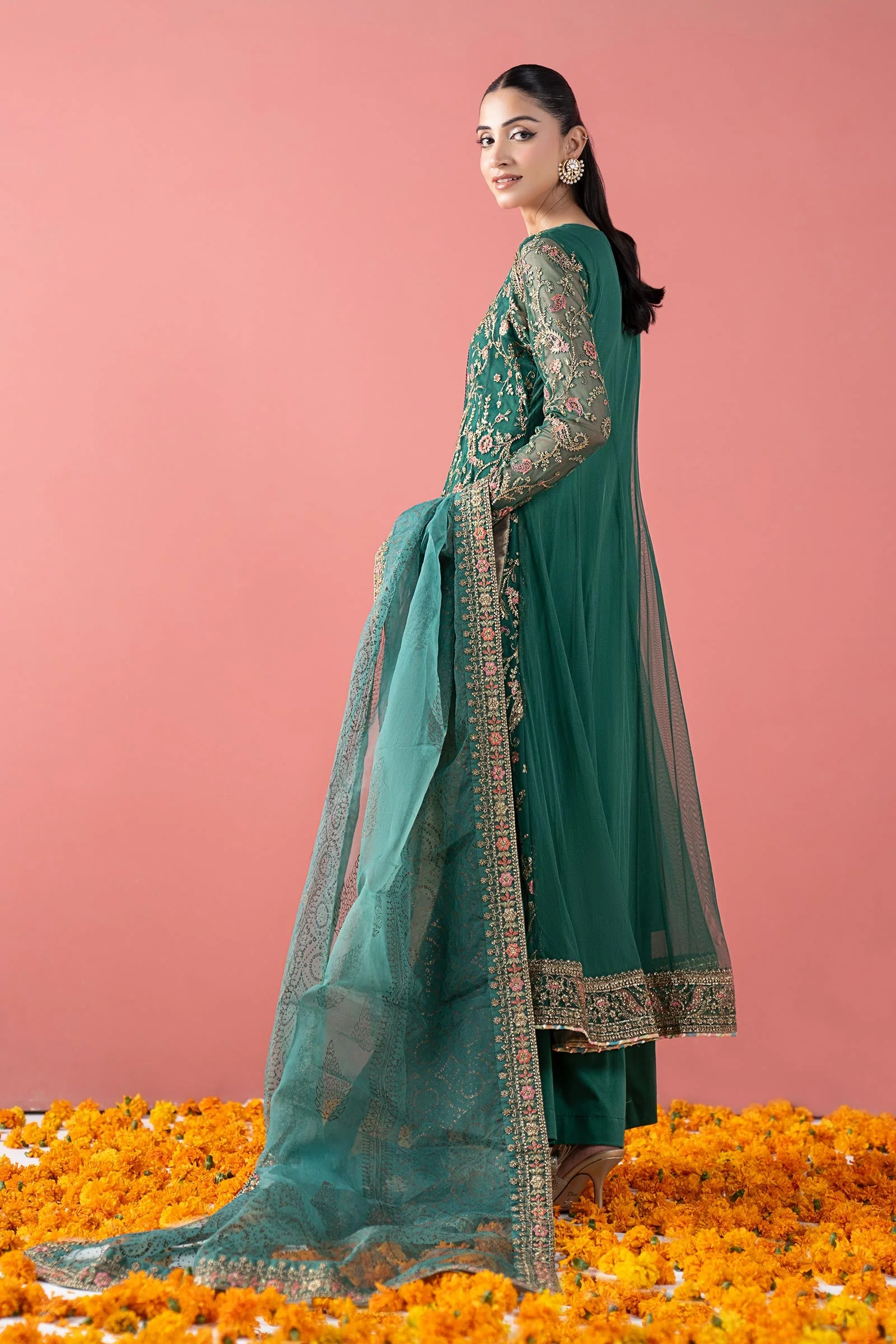 3 Piece Embroidered Net Suit - Image 7