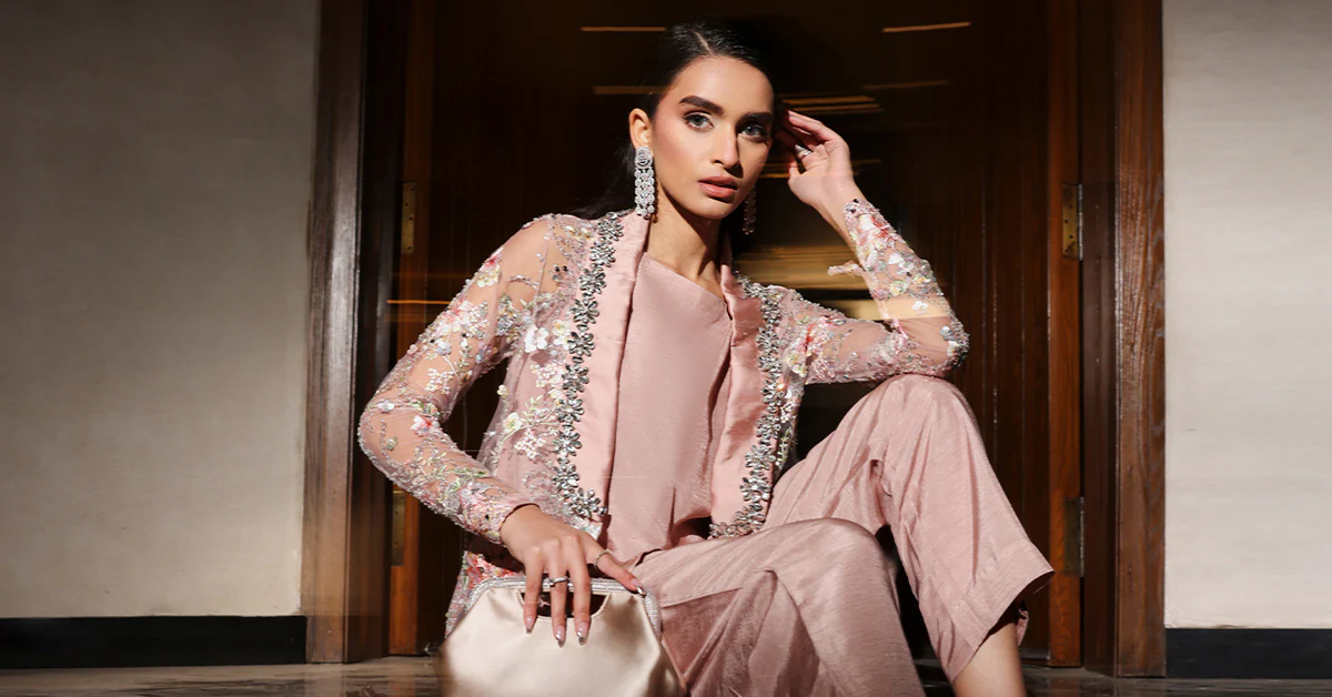 3 Piece Embroidered Net Suit - Image 11
