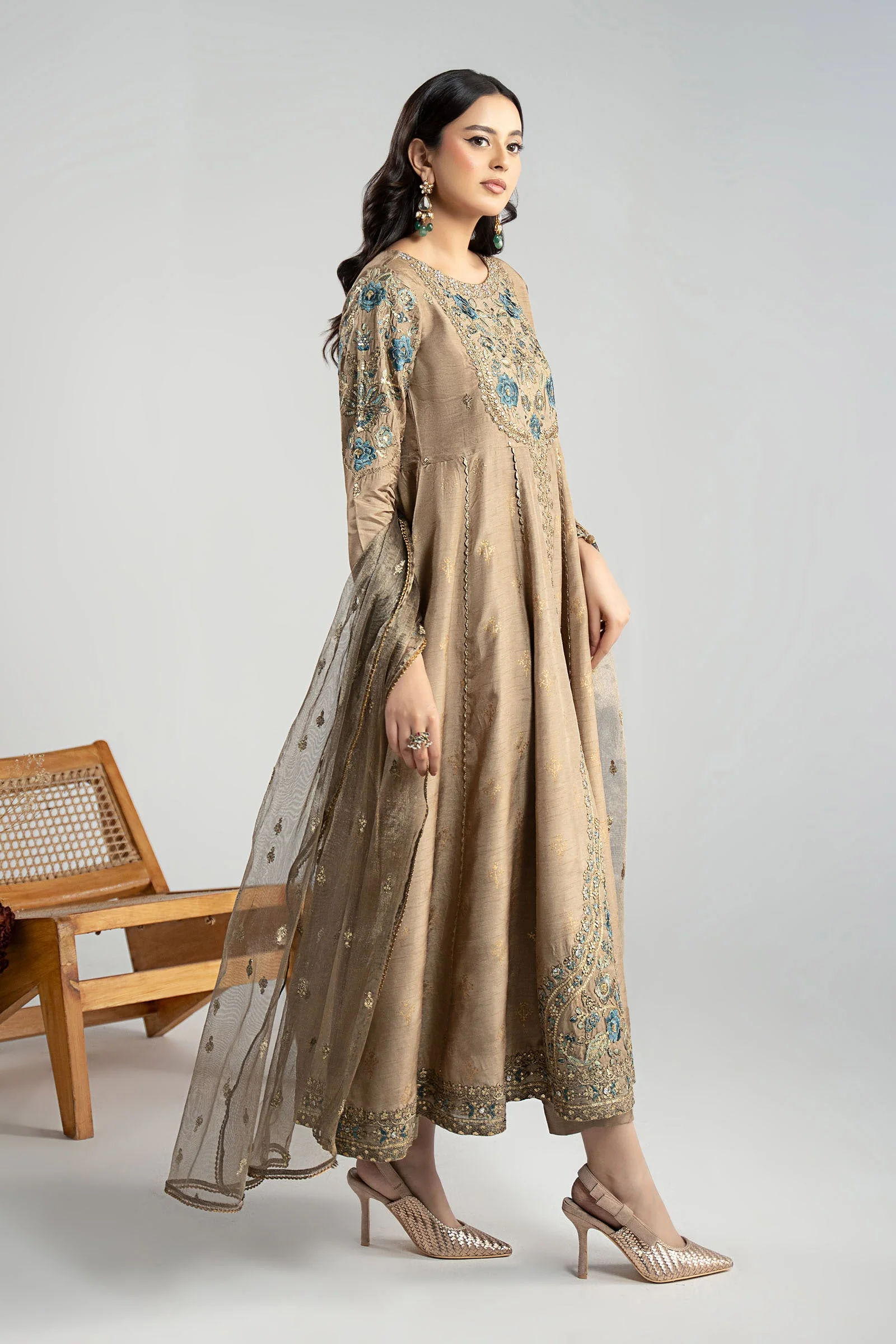 3 Piece Embroidered Raw Silk Suit - Image 3