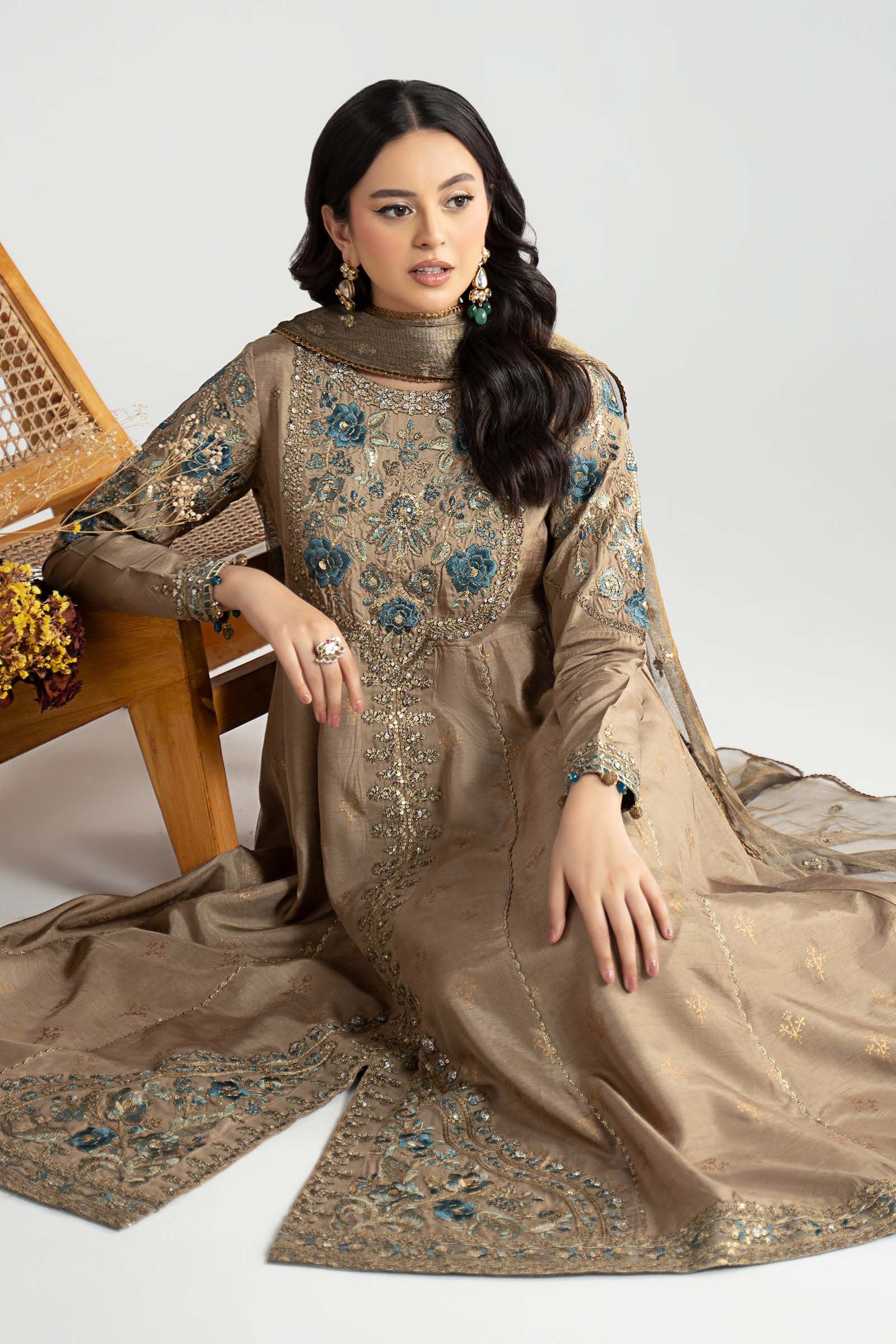 3 Piece Embroidered Raw Silk Suit - Image 6