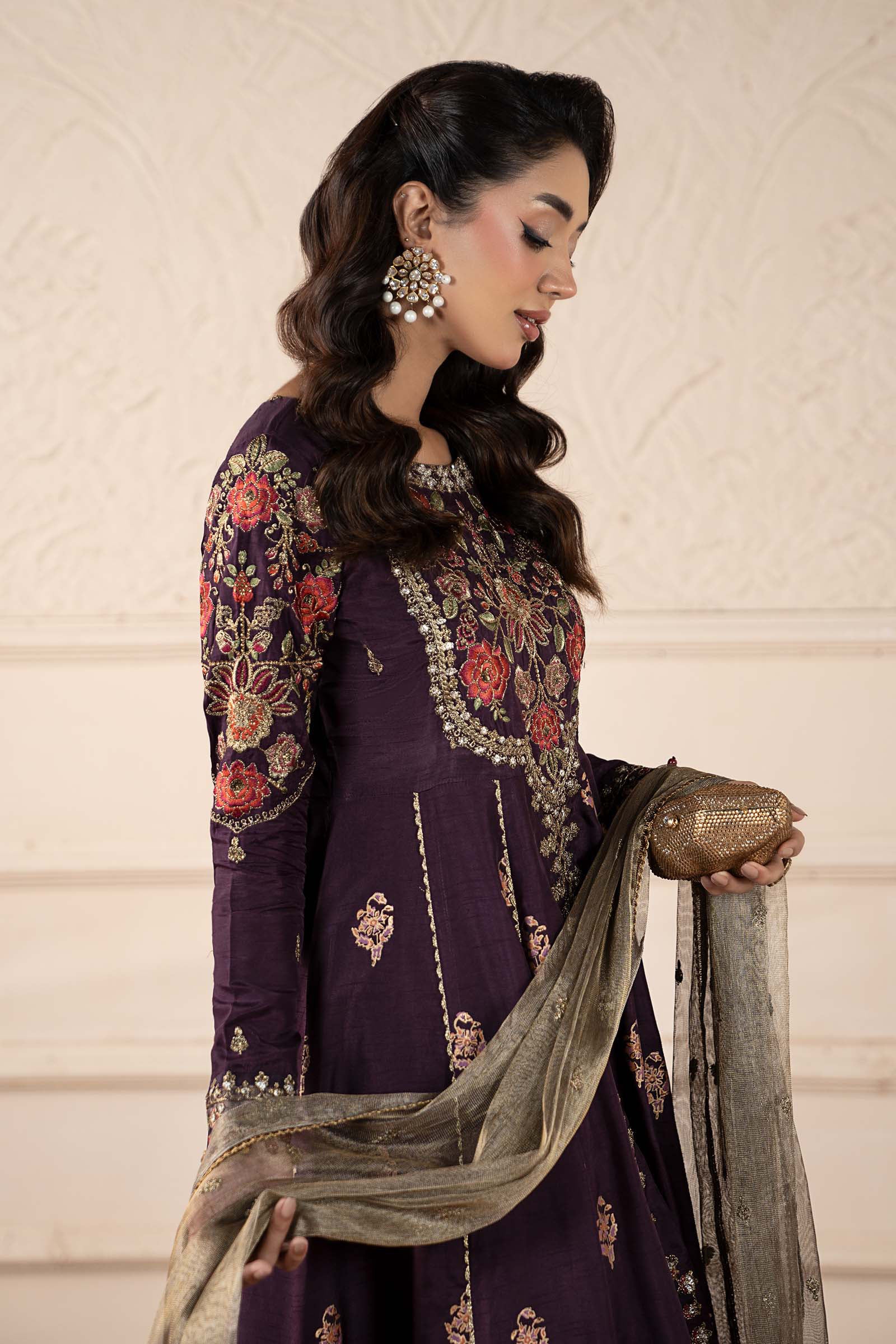 3 Piece Embroidered Raw Silk Suit - Image 3