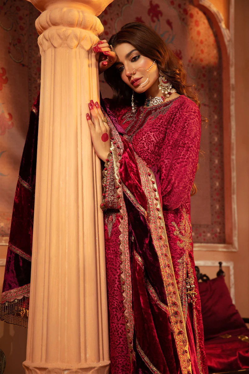 Unstitched Velvet VEL-20-106-Fuchsia Pink - Image 3