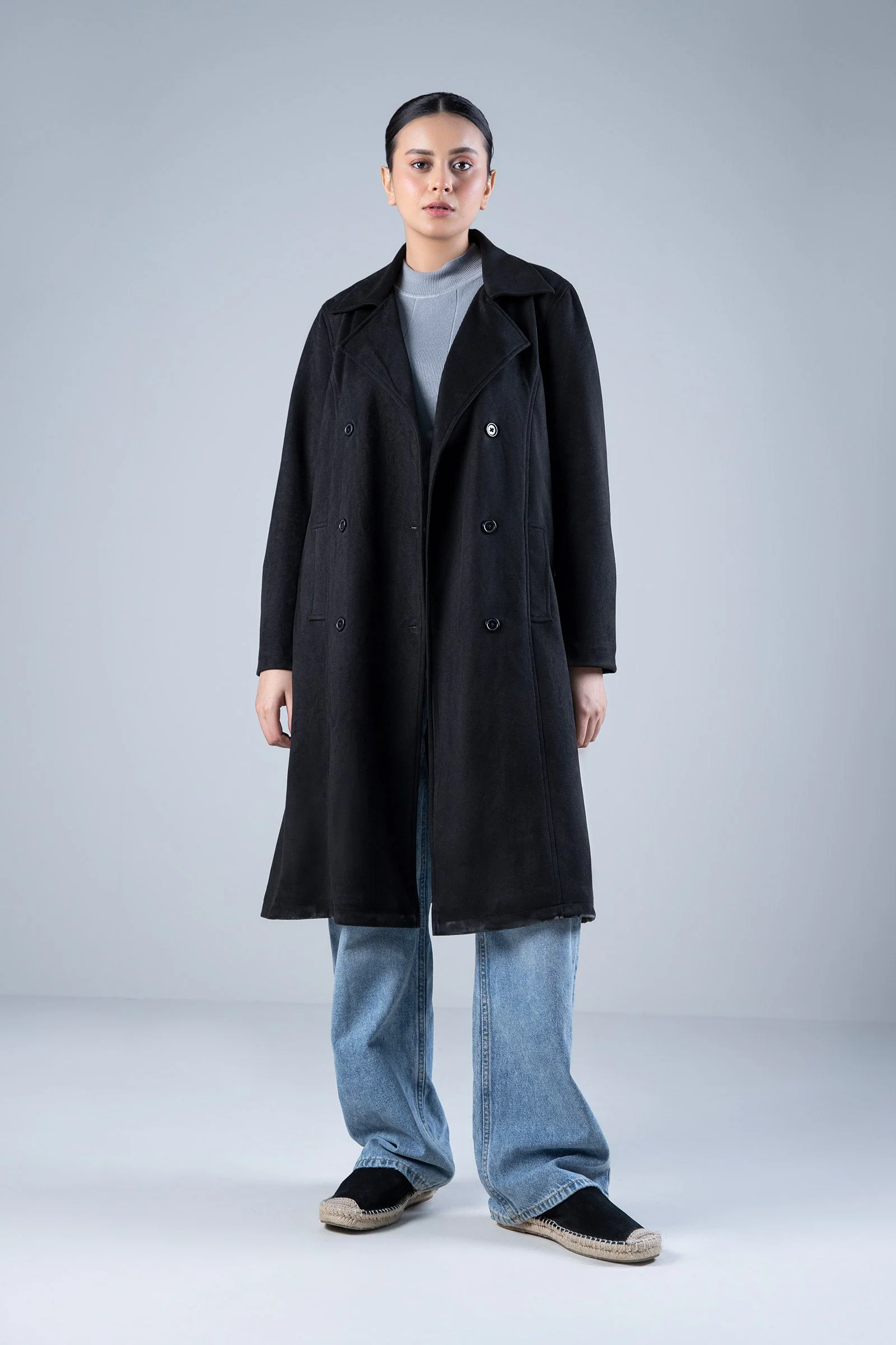 Suede Double Breasted Coat