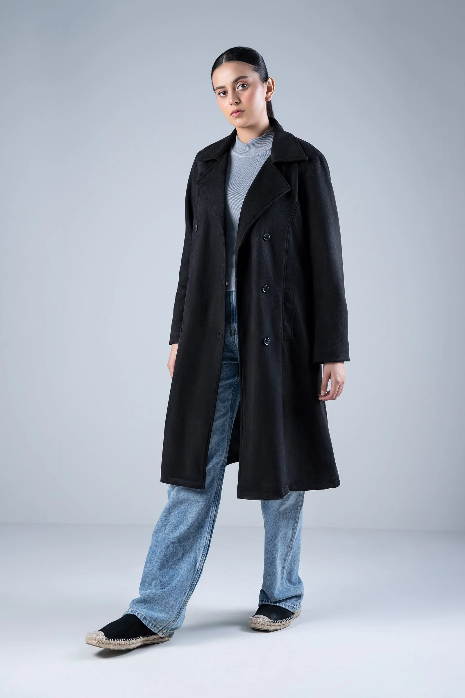 Suede Double Breasted Coat - Image 3