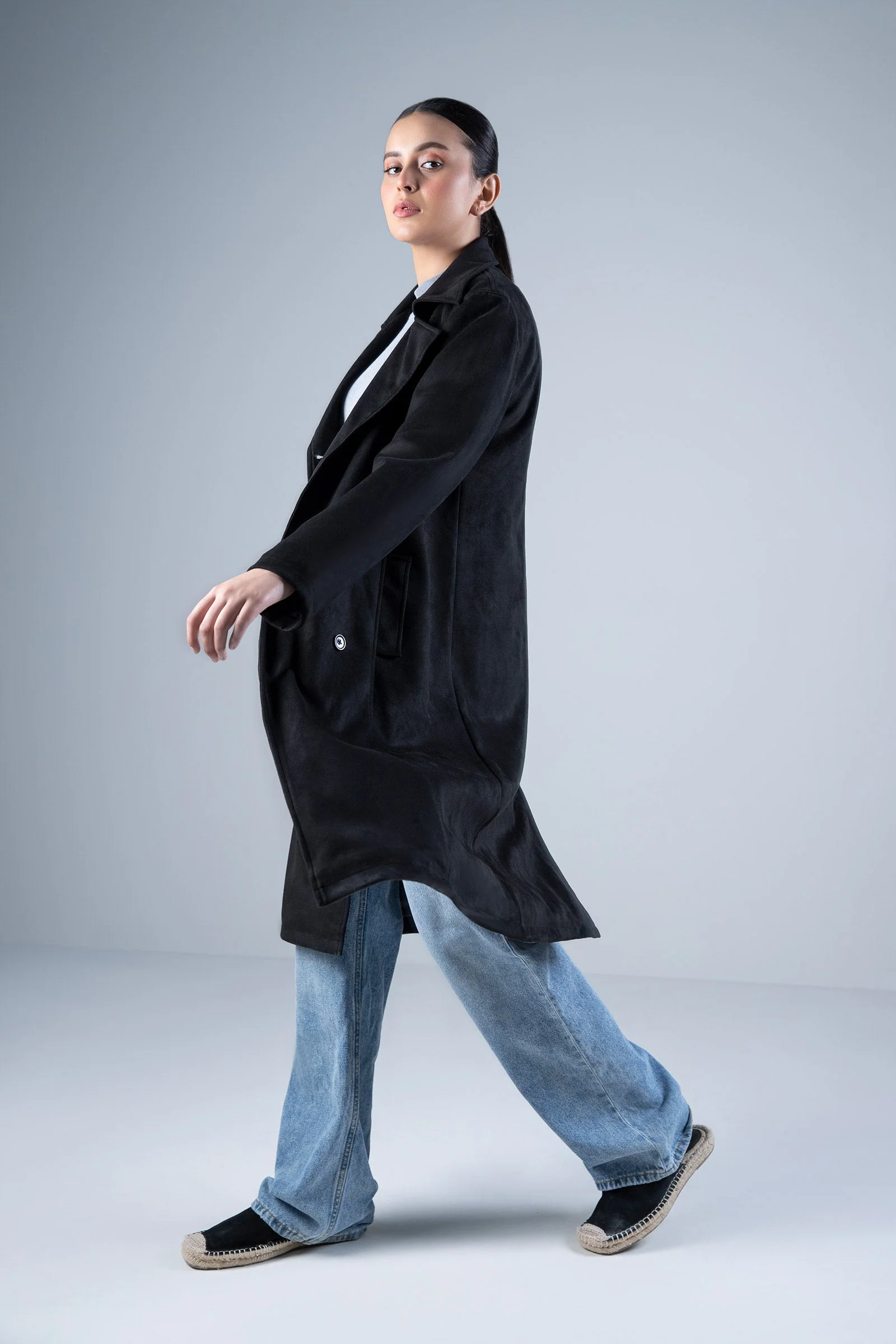 Suede Double Breasted Coat - Image 4