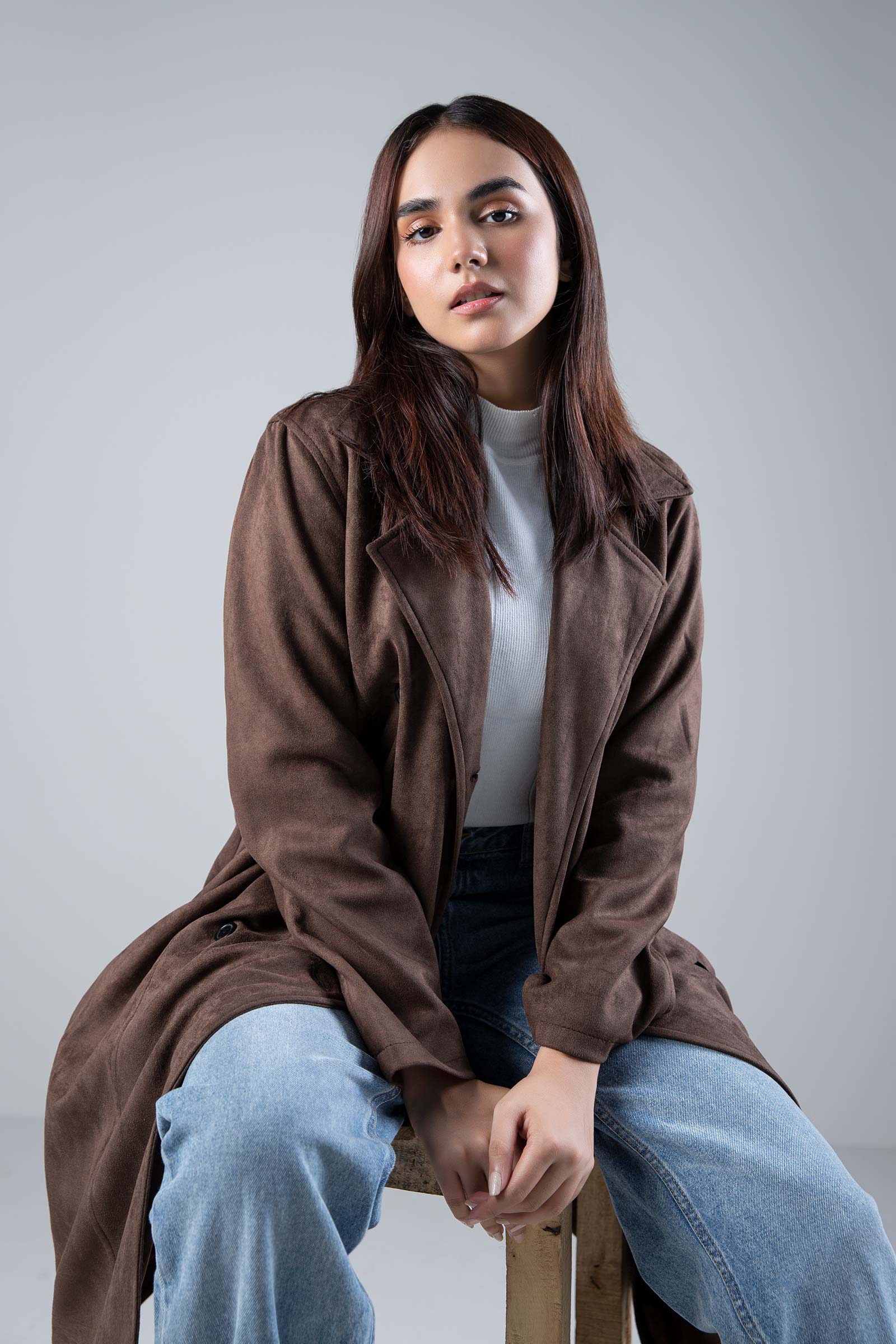 Suede Double Breasted Coat - Image 2