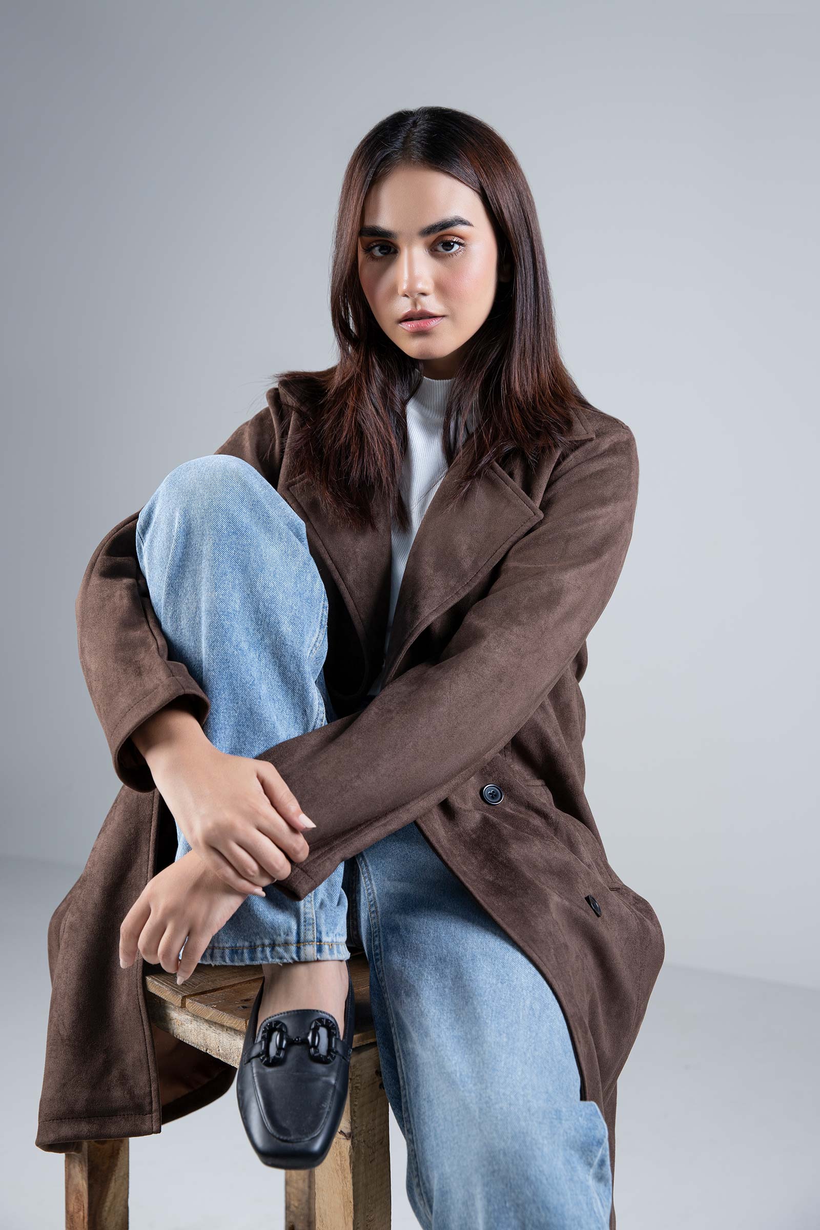 Suede Double Breasted Coat - Image 3