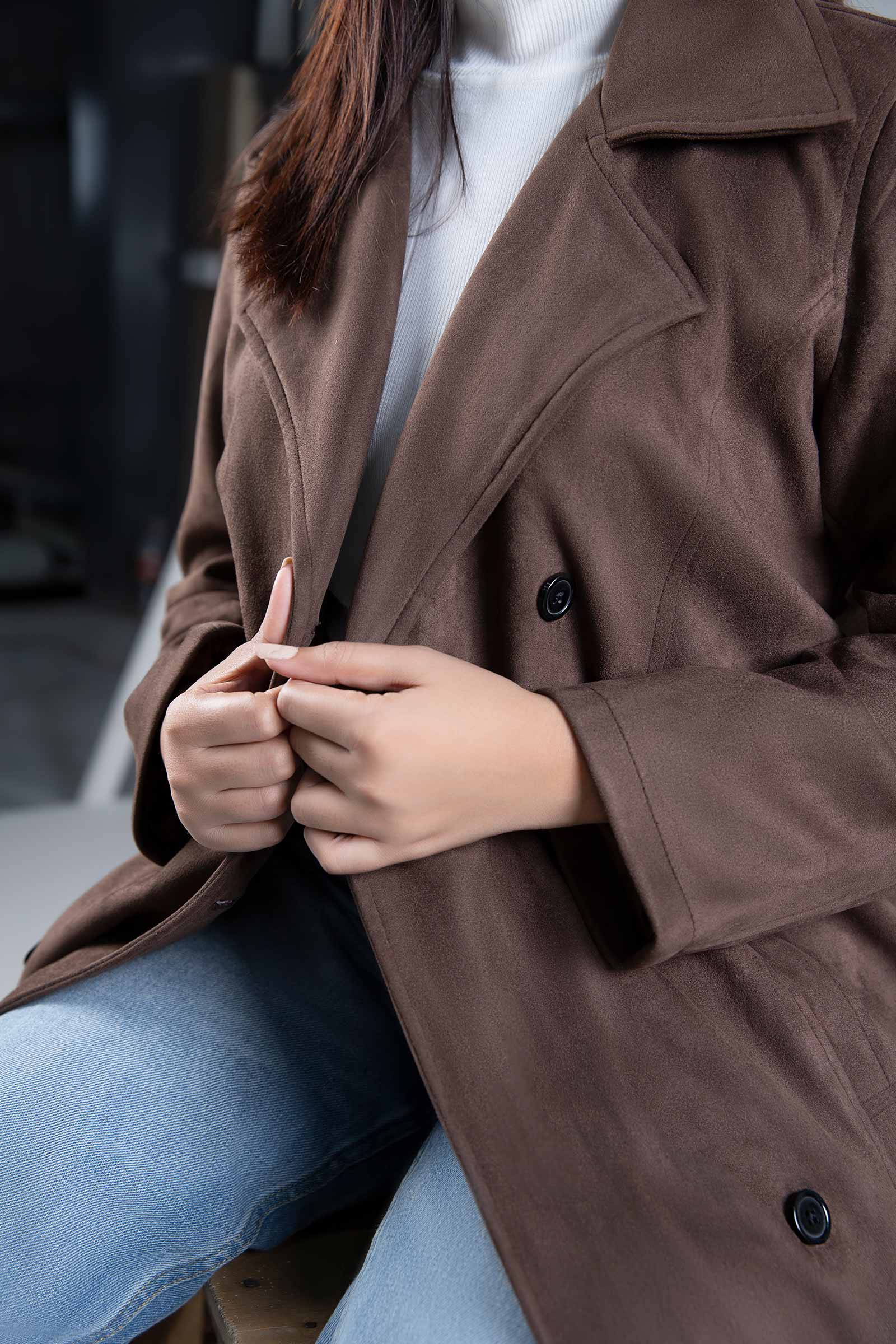 Suede Double Breasted Coat - Image 5