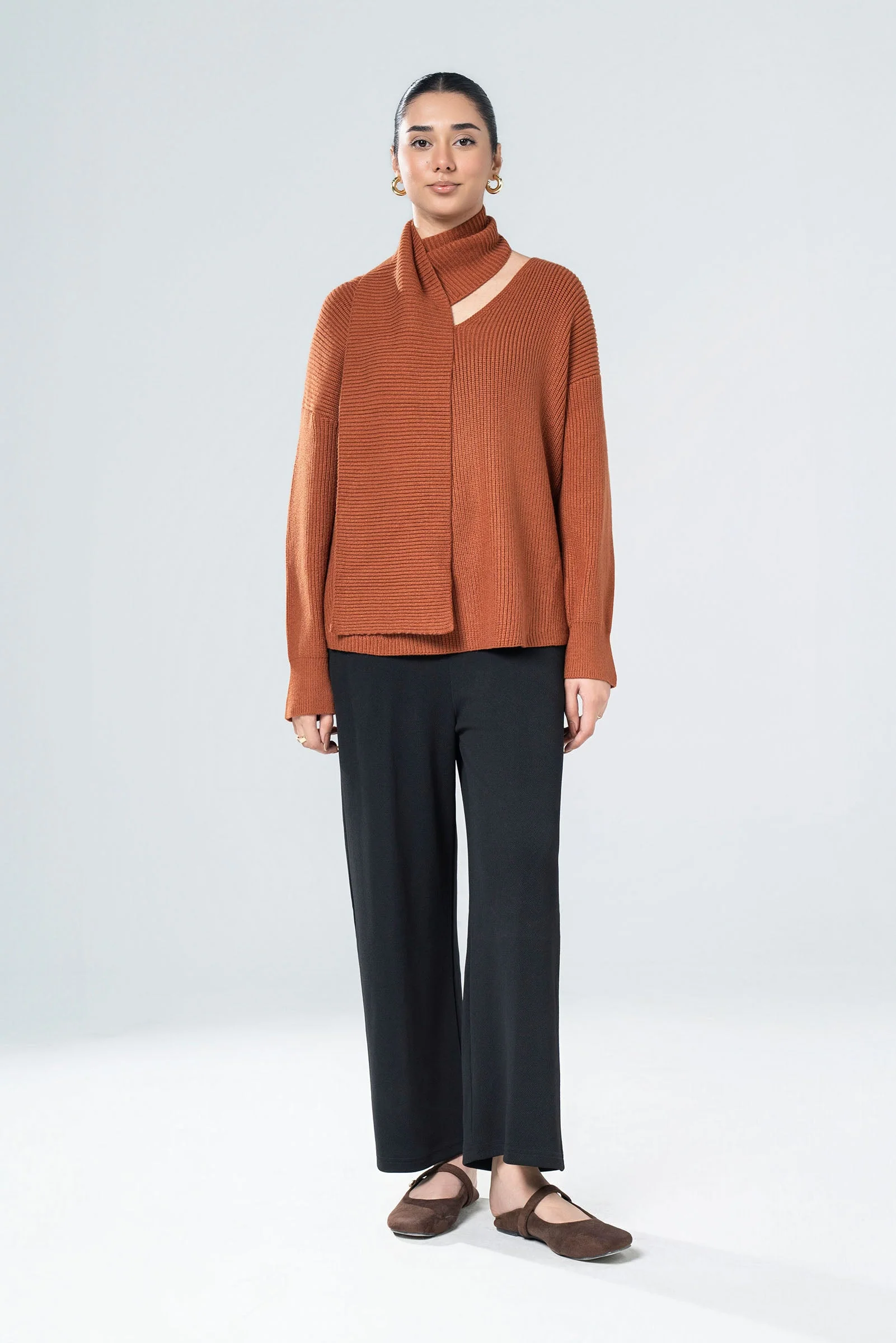Scarfed Knit Sweater