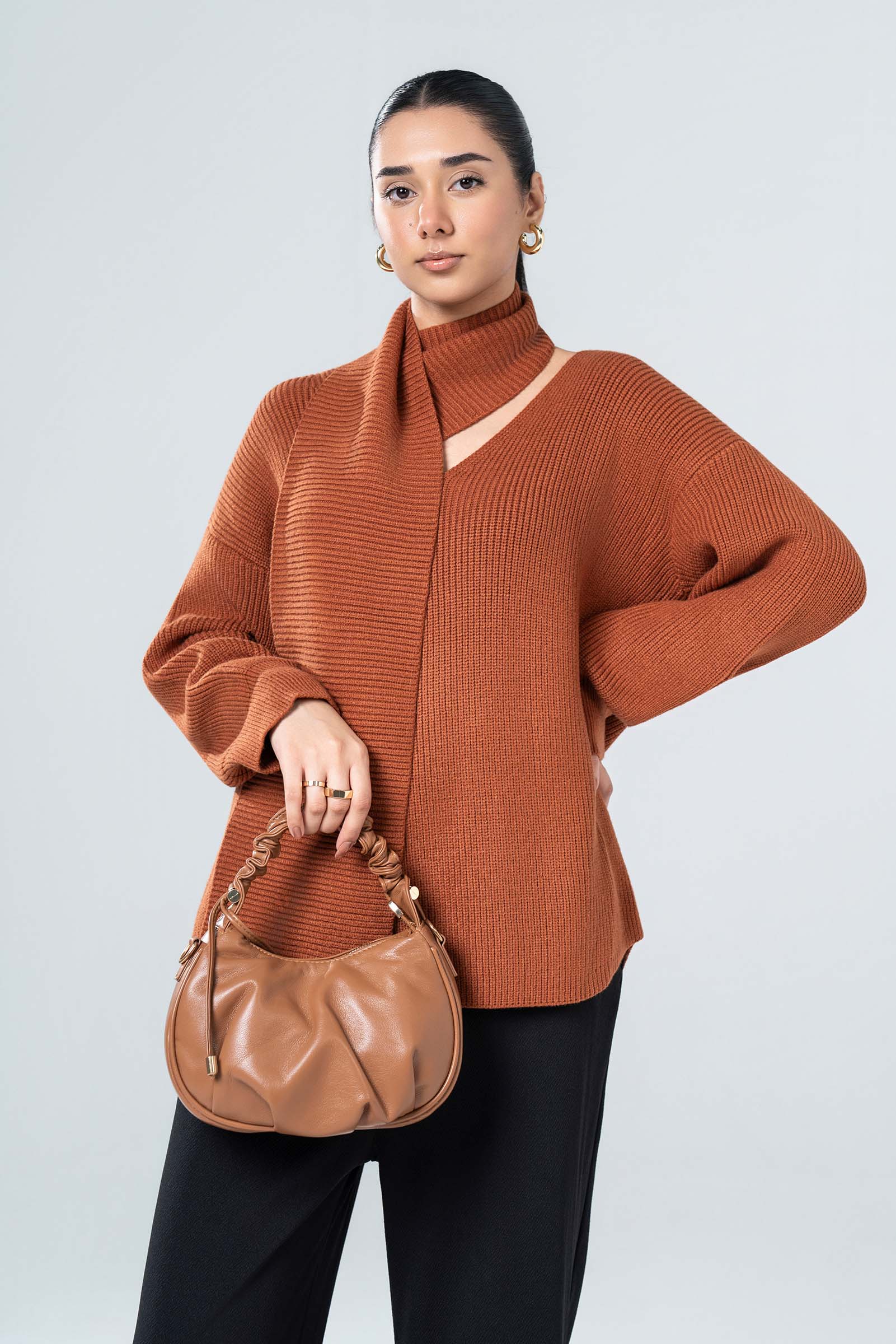 Scarfed Knit Sweater - Image 2