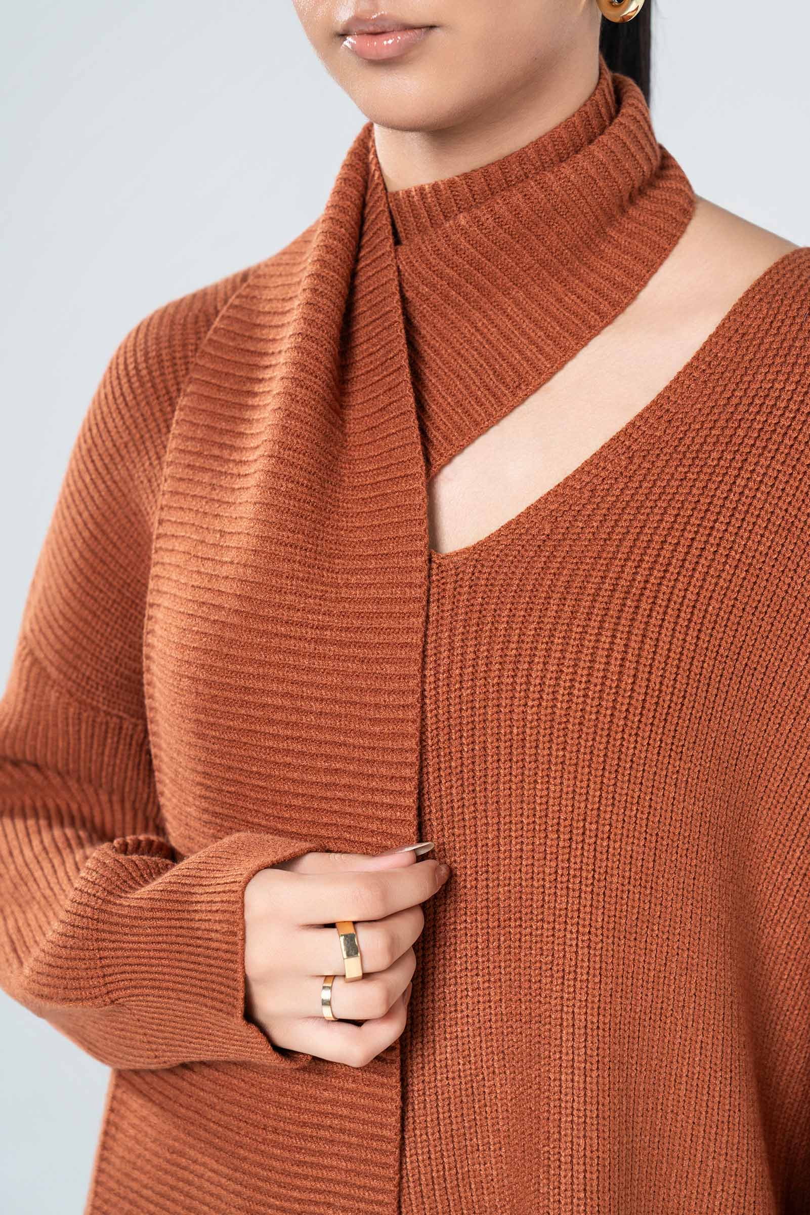 Scarfed Knit Sweater - Image 4