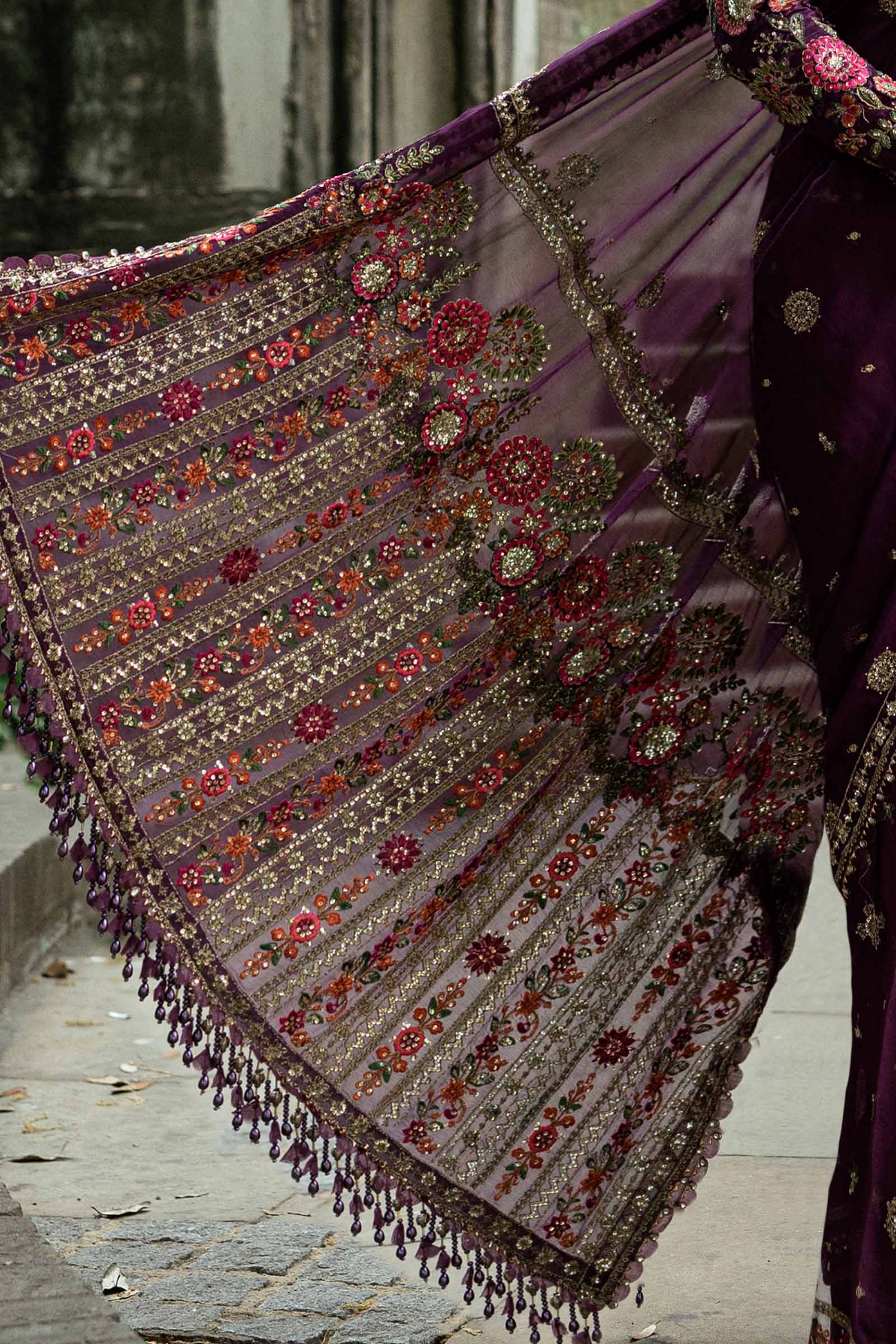 Unstitched Embroidered Chiffon Saree - Image 6