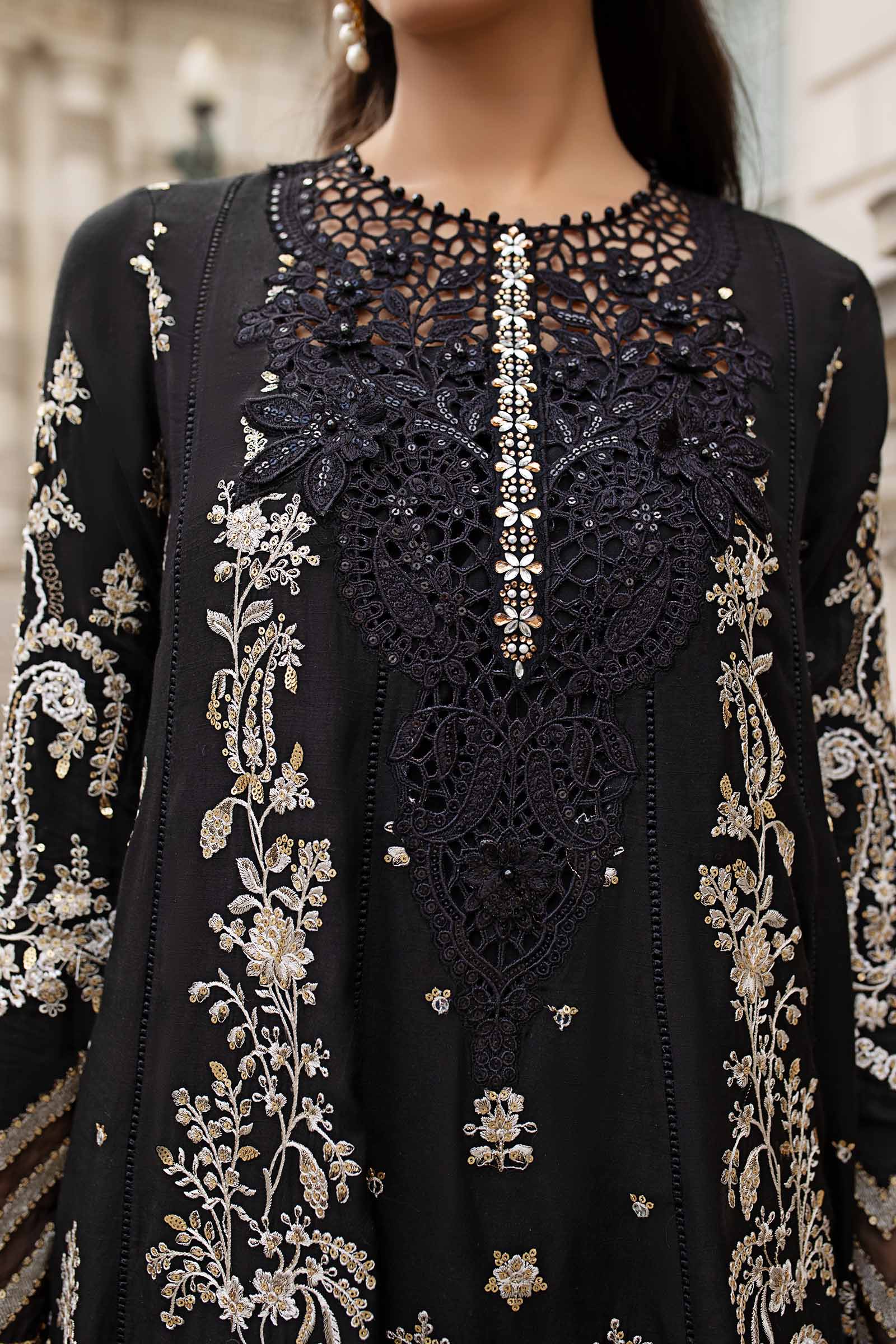 3 Piece Unstitched Embroidered Raw Silk Suit - Image 5