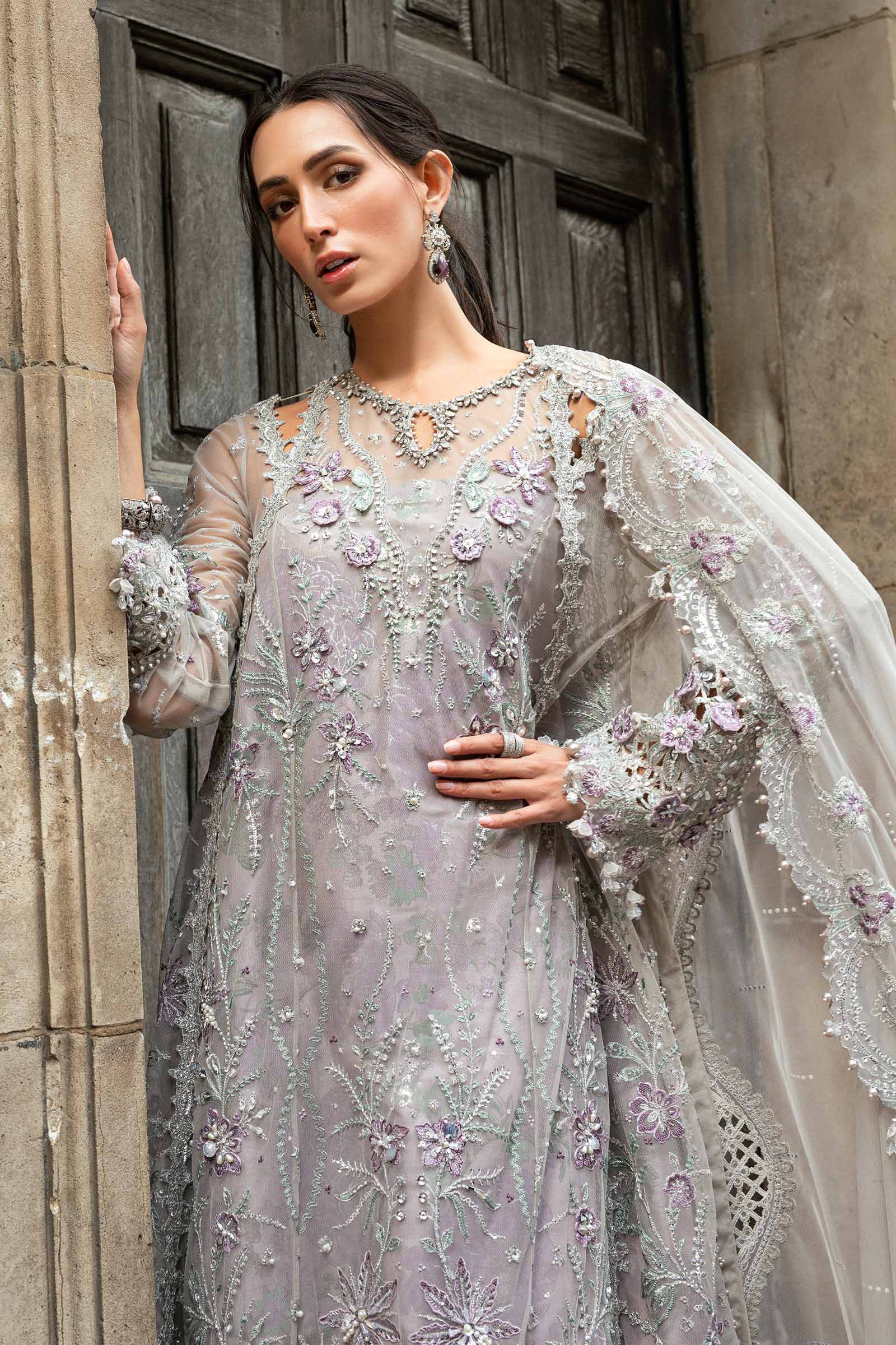 3 Piece Unstitched Embroidered Net Suit - Image 3