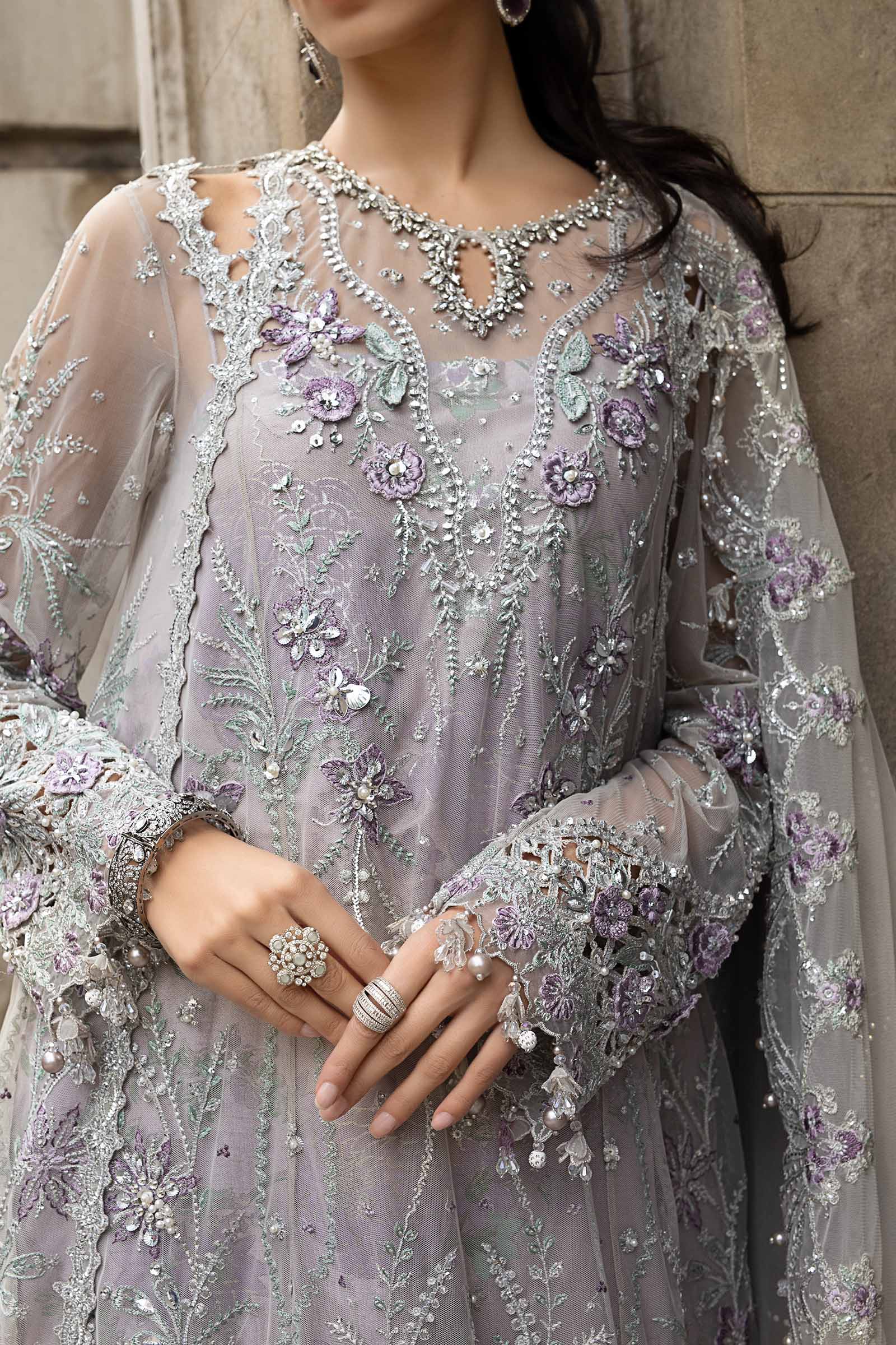 3 Piece Unstitched Embroidered Net Suit - Image 4