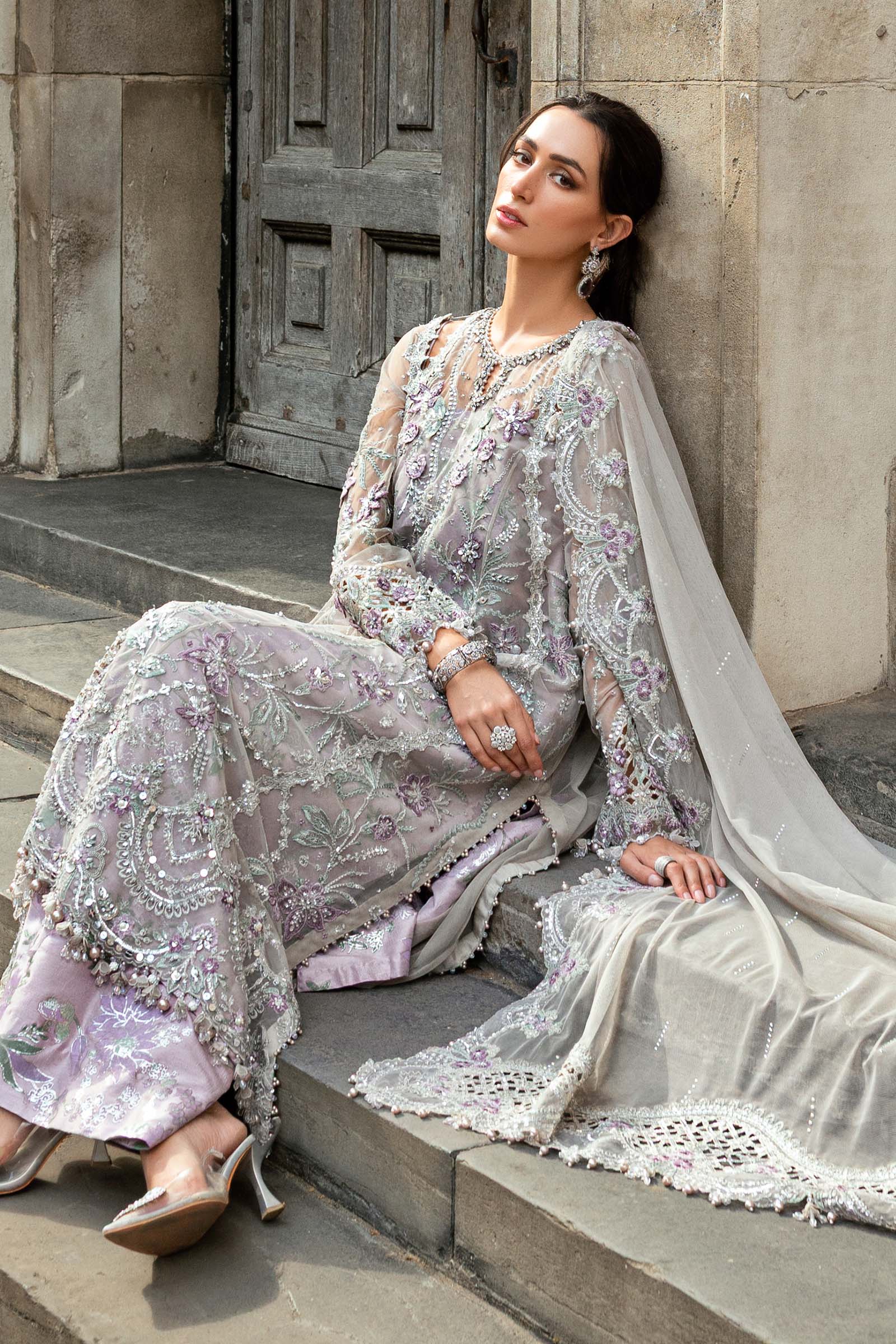 3 Piece Unstitched Embroidered Net Suit - Image 5
