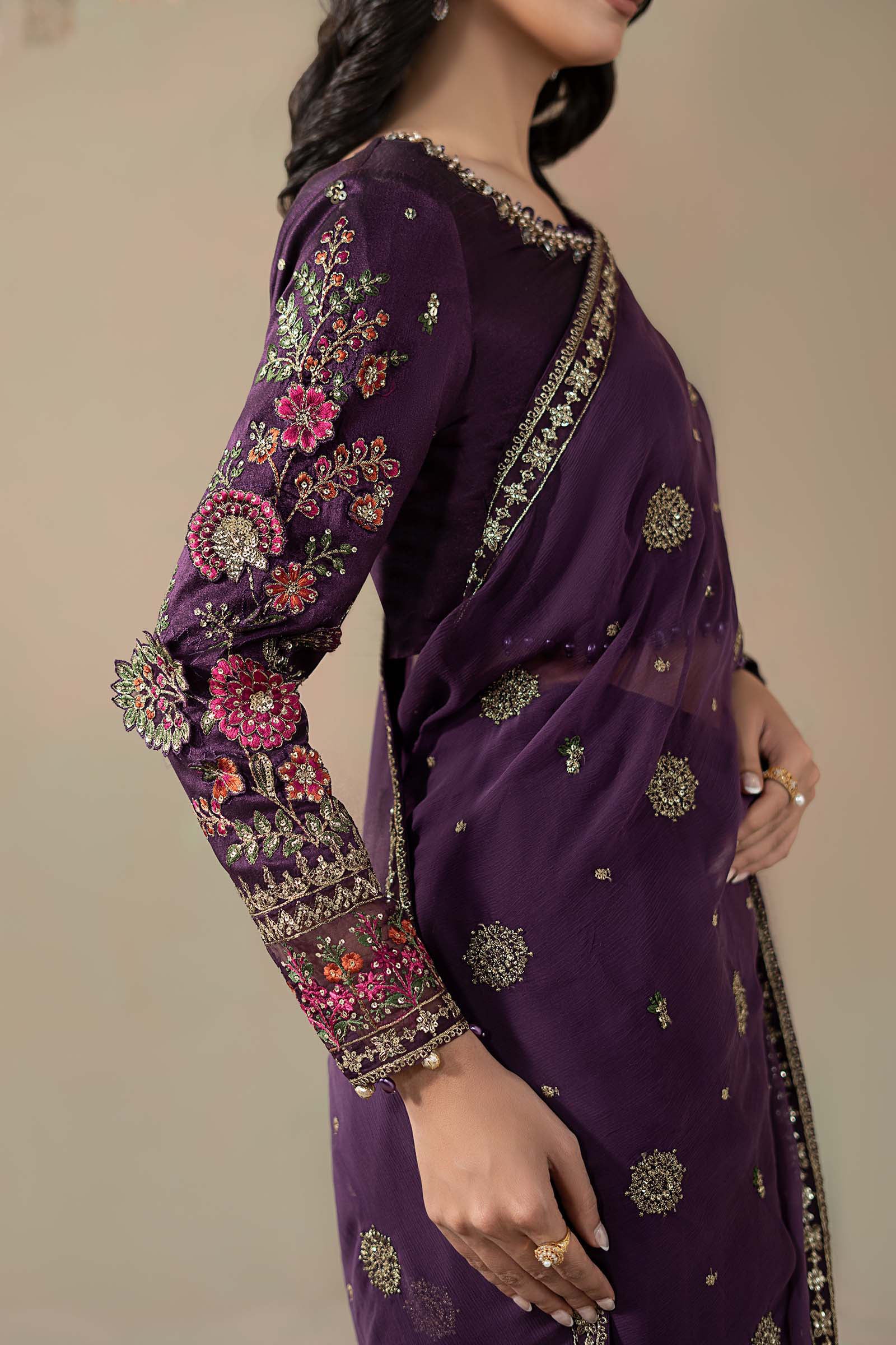 Embroidered Chiffon Saree - Image 3