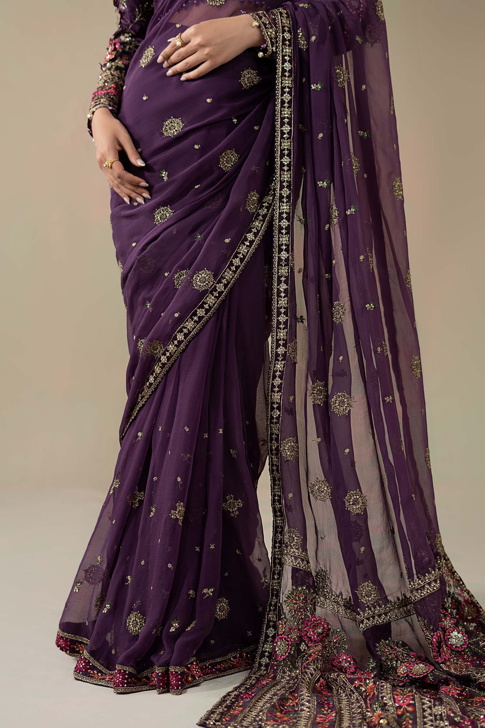 Embroidered Chiffon Saree - Image 4