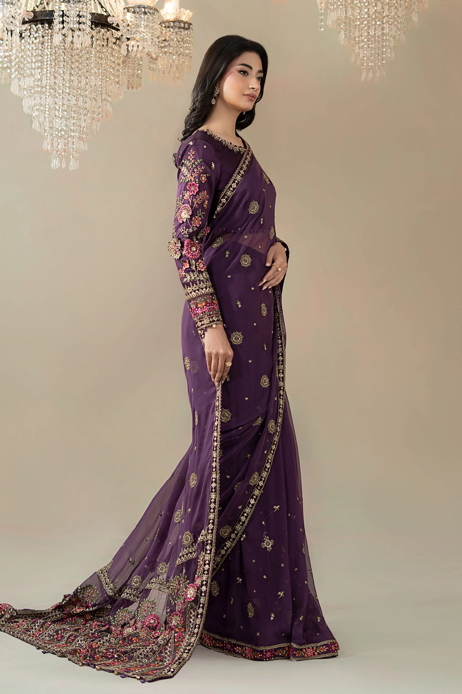 Embroidered Chiffon Saree - Image 6