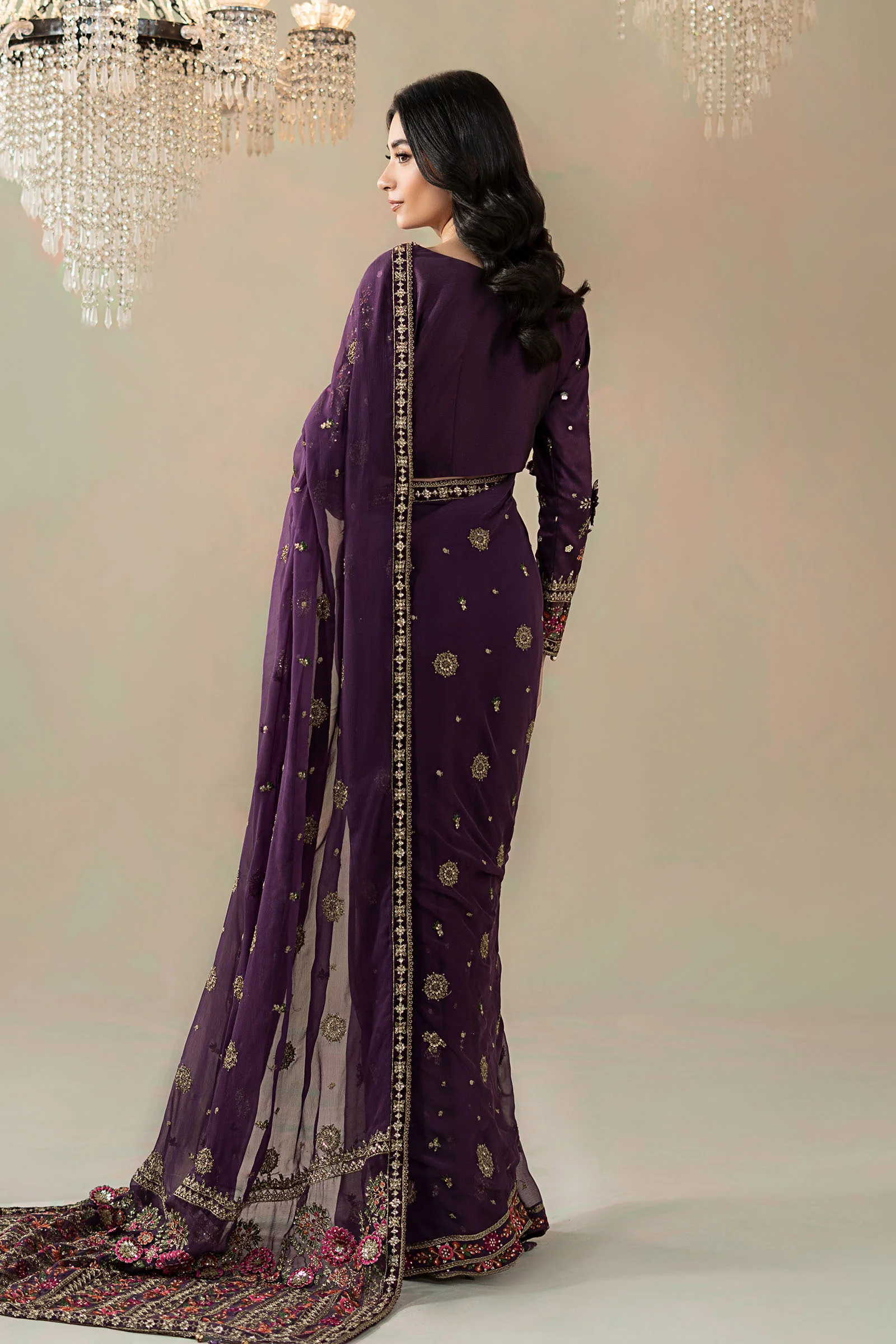 Embroidered Chiffon Saree - Image 7
