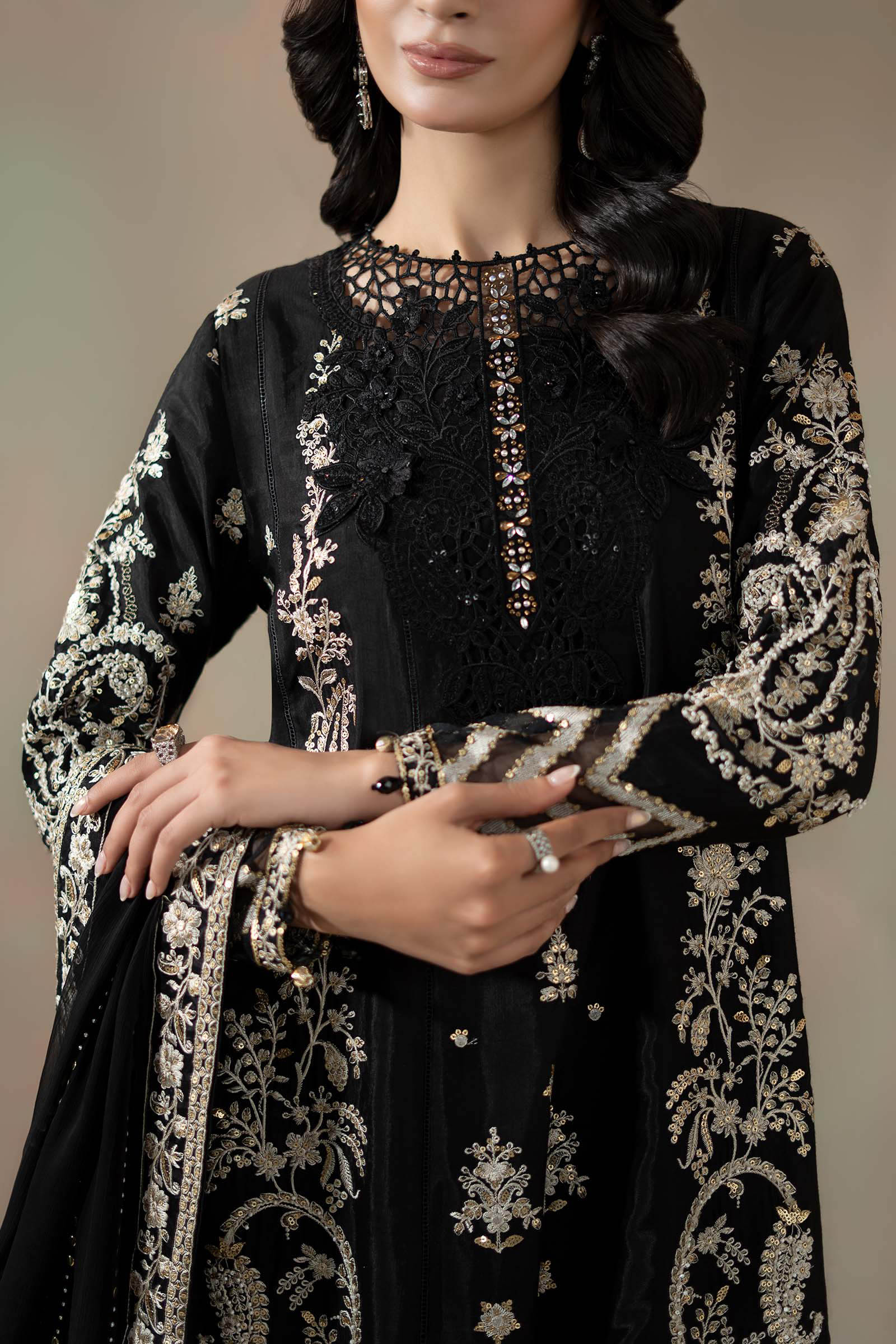 3 Piece Embroidered Raw Silk Suit - Image 3
