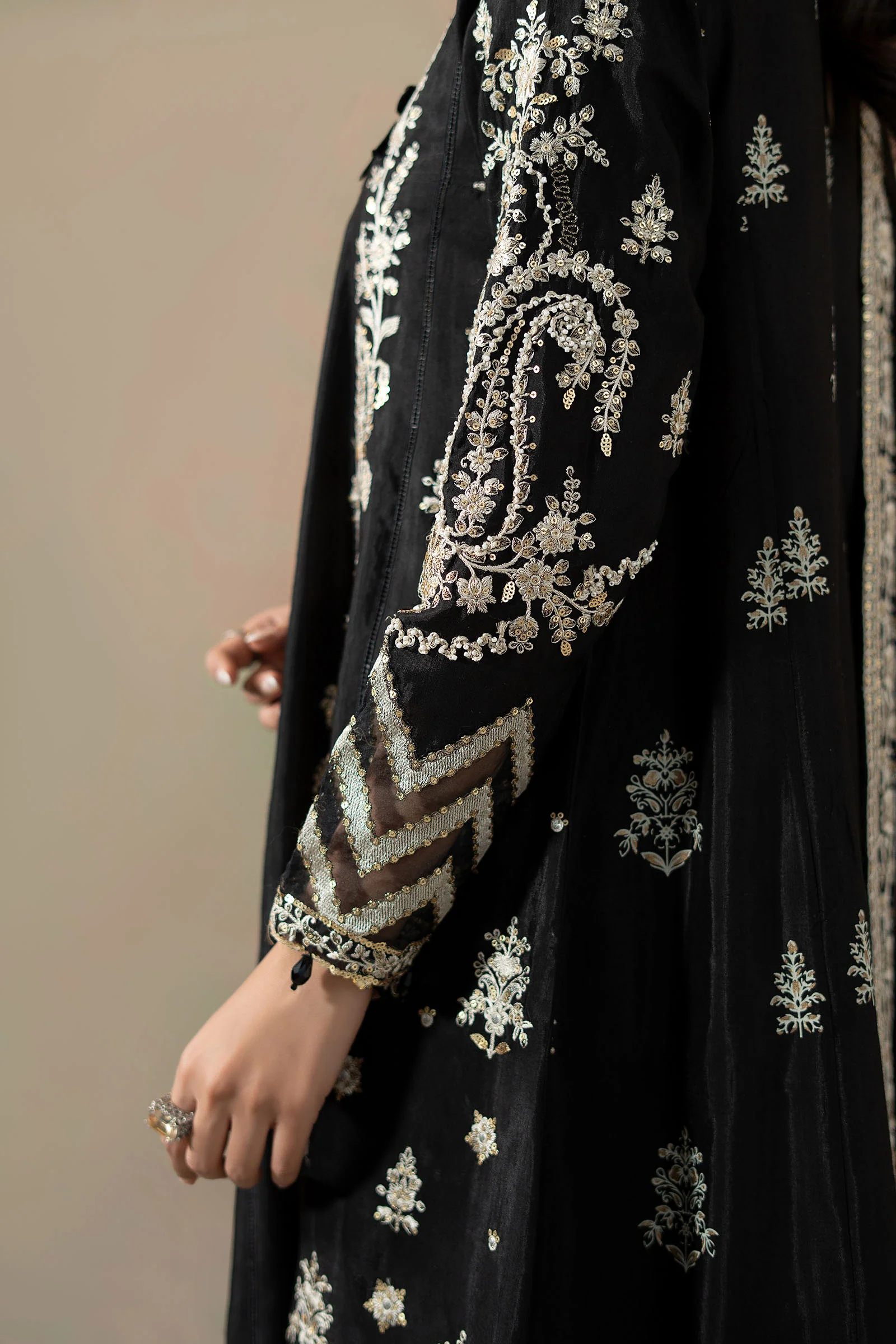 3 Piece Embroidered Raw Silk Suit - Image 4