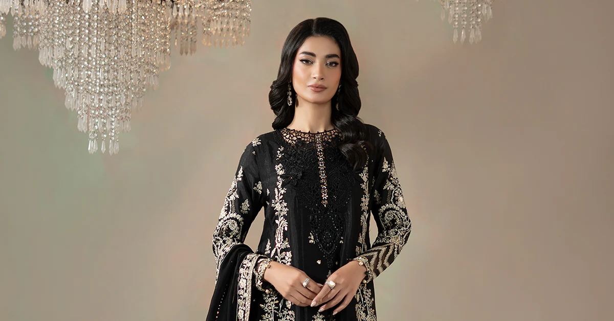 3 Piece Embroidered Raw Silk Suit - Image 9