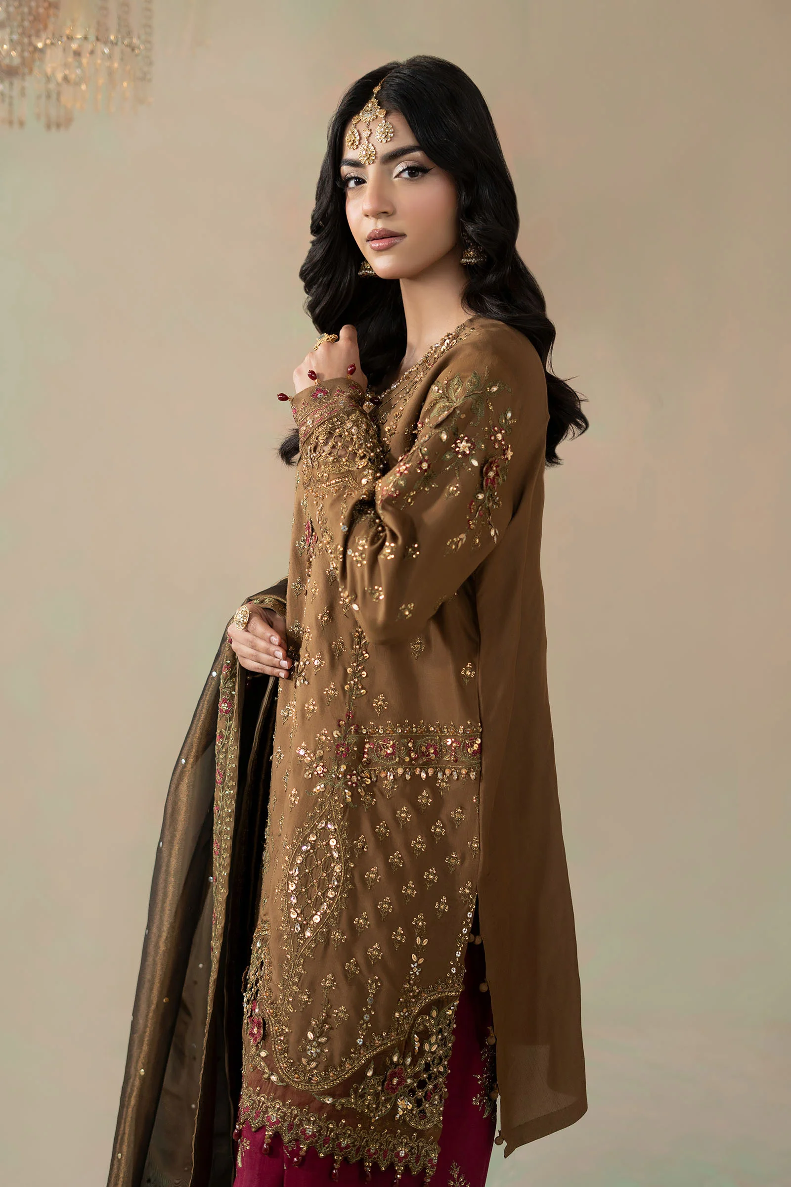 3 Piece Embroidered Raw Silk Suit - Image 3