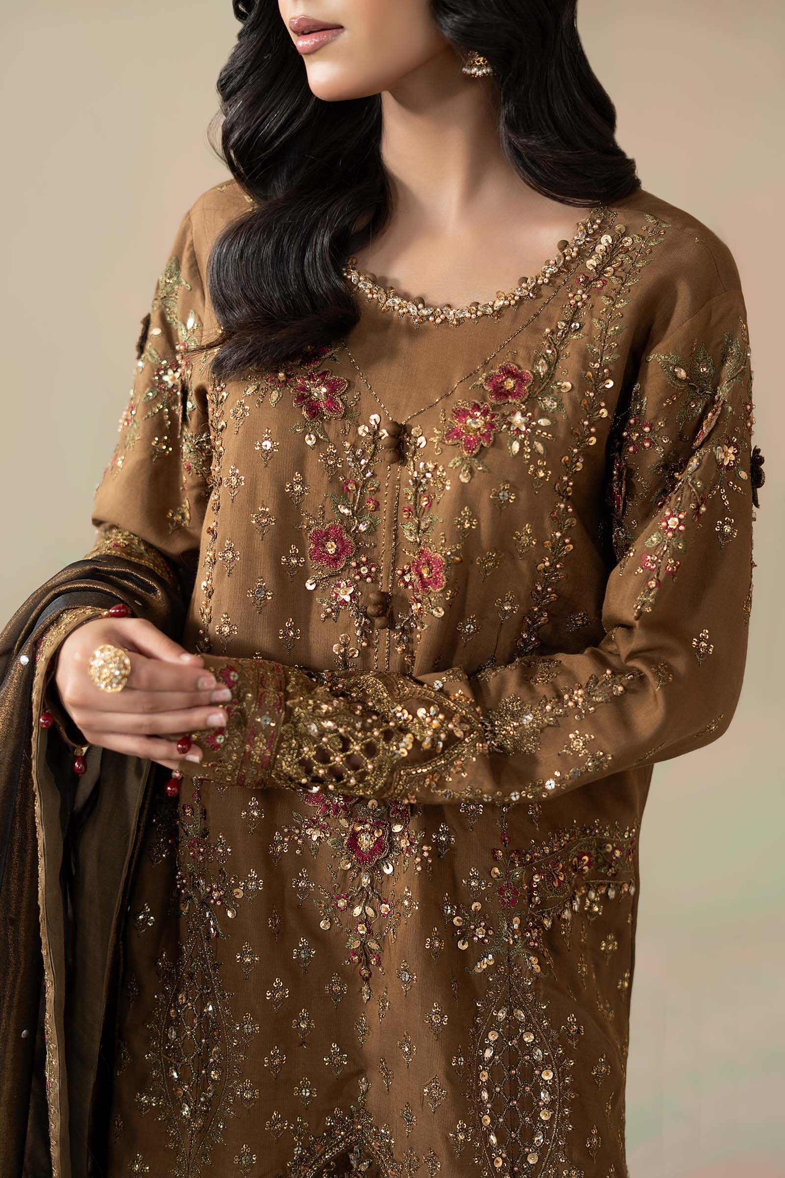 3 Piece Embroidered Raw Silk Suit - Image 5