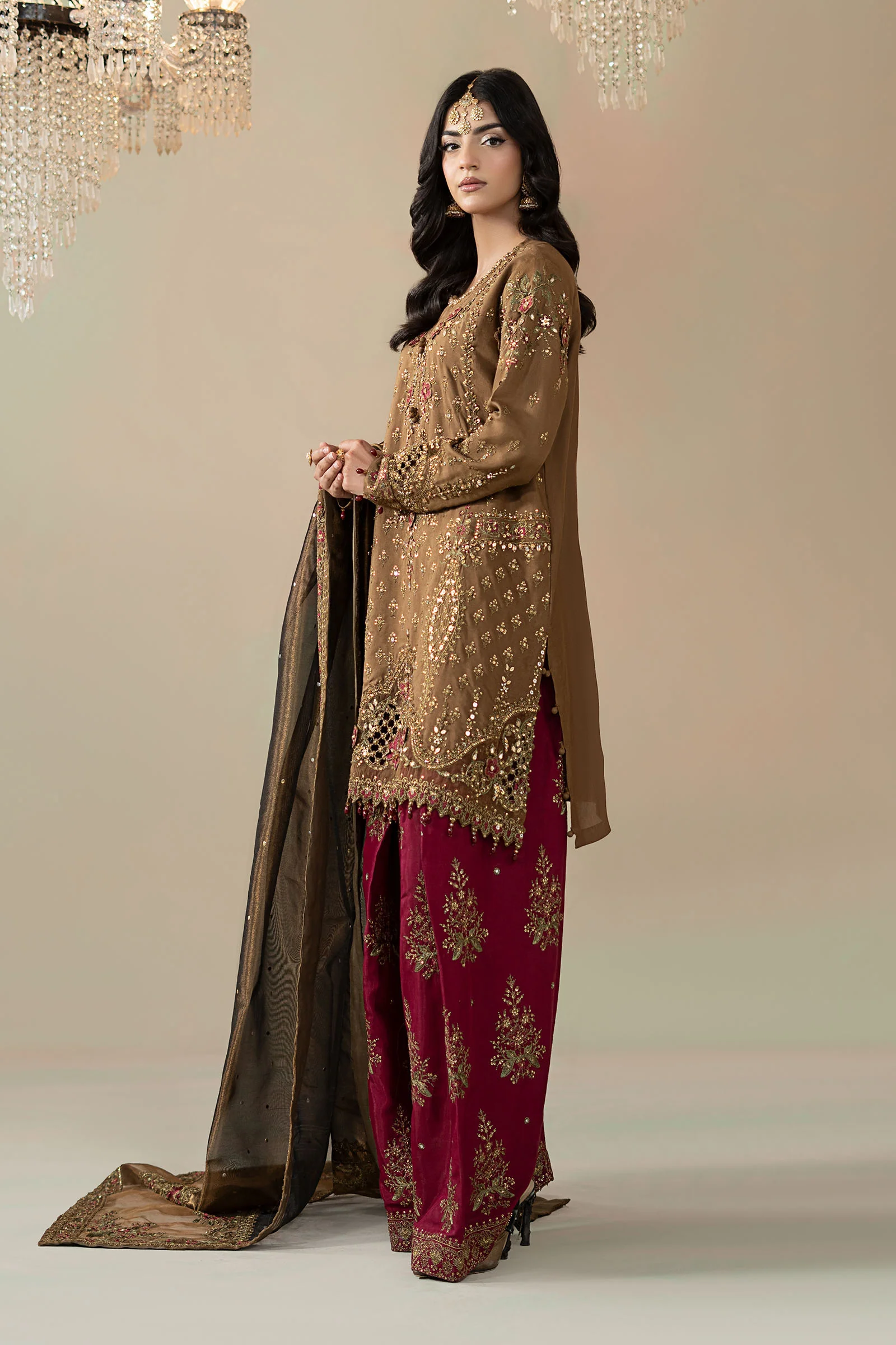 3 Piece Embroidered Raw Silk Suit - Image 8