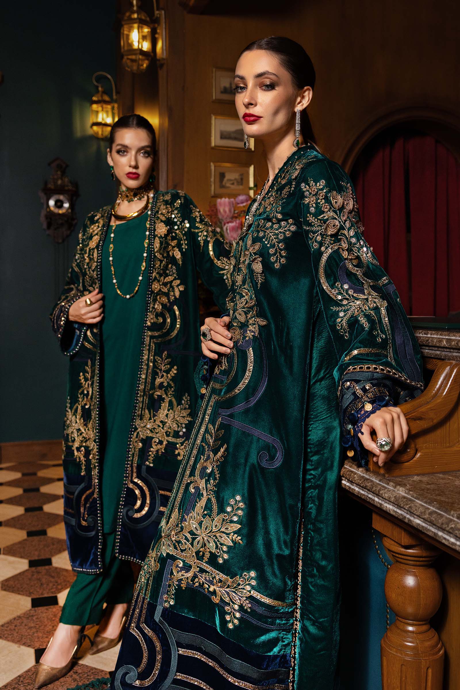 3 Piece Unstitched Embroidered Velvet Suit - Image 2