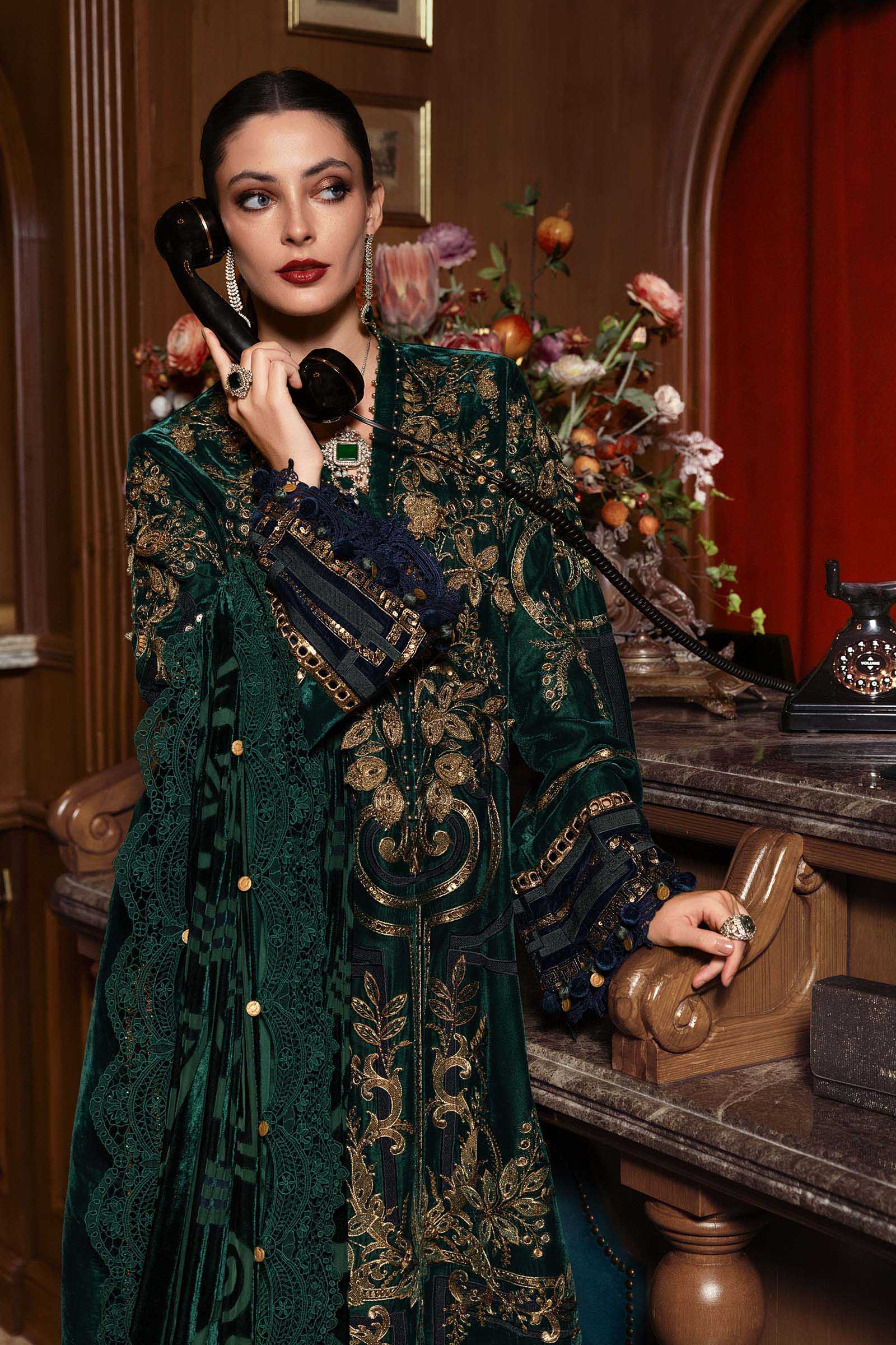 3 Piece Unstitched Embroidered Velvet Suit - Image 4