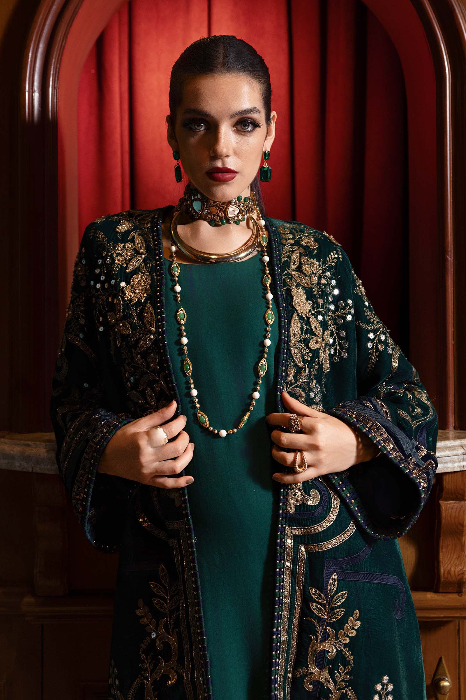 3 Piece Unstitched Embroidered Velvet Suit - Image 5