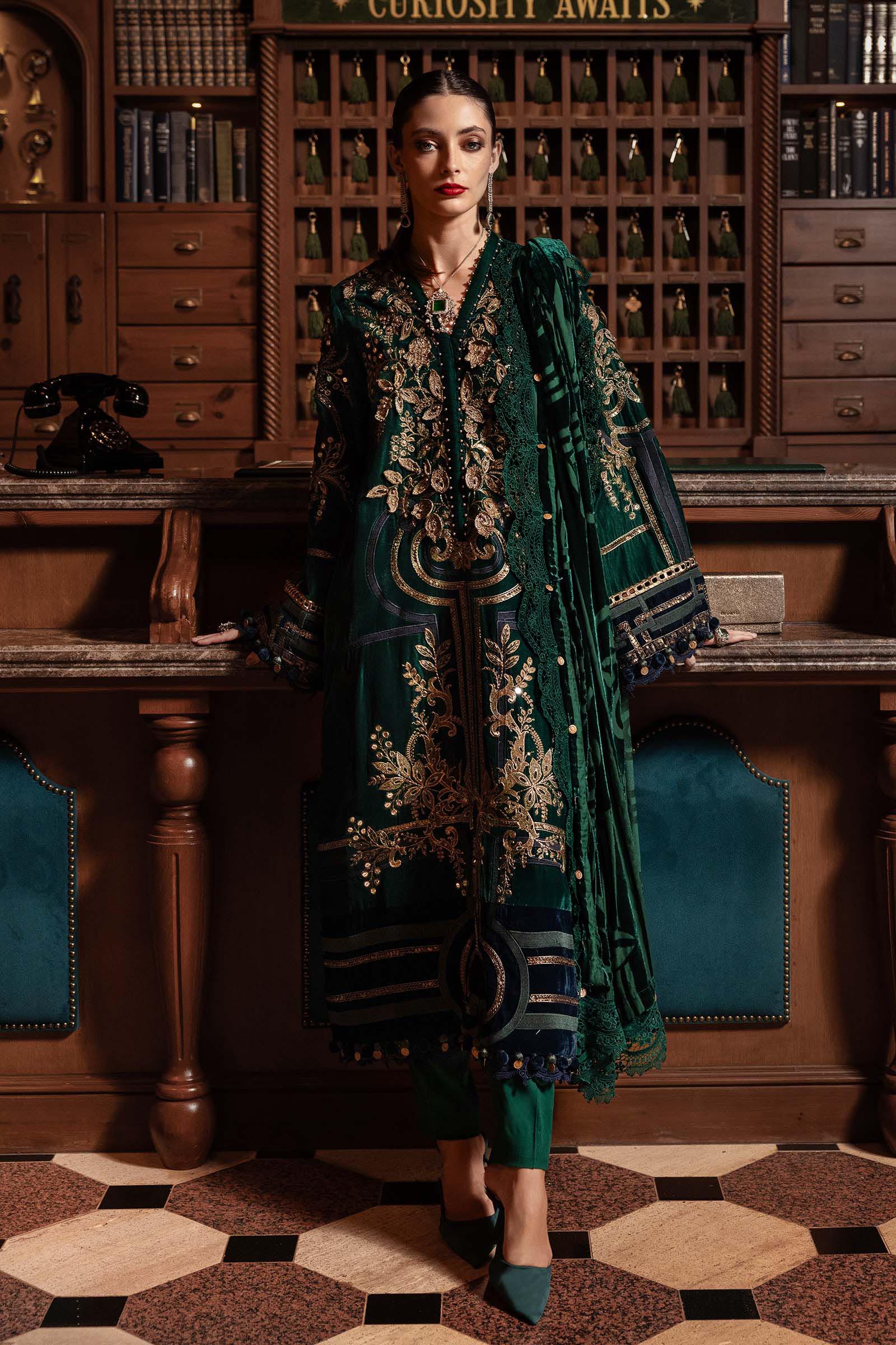 3 Piece Unstitched Embroidered Velvet Suit - Image 7