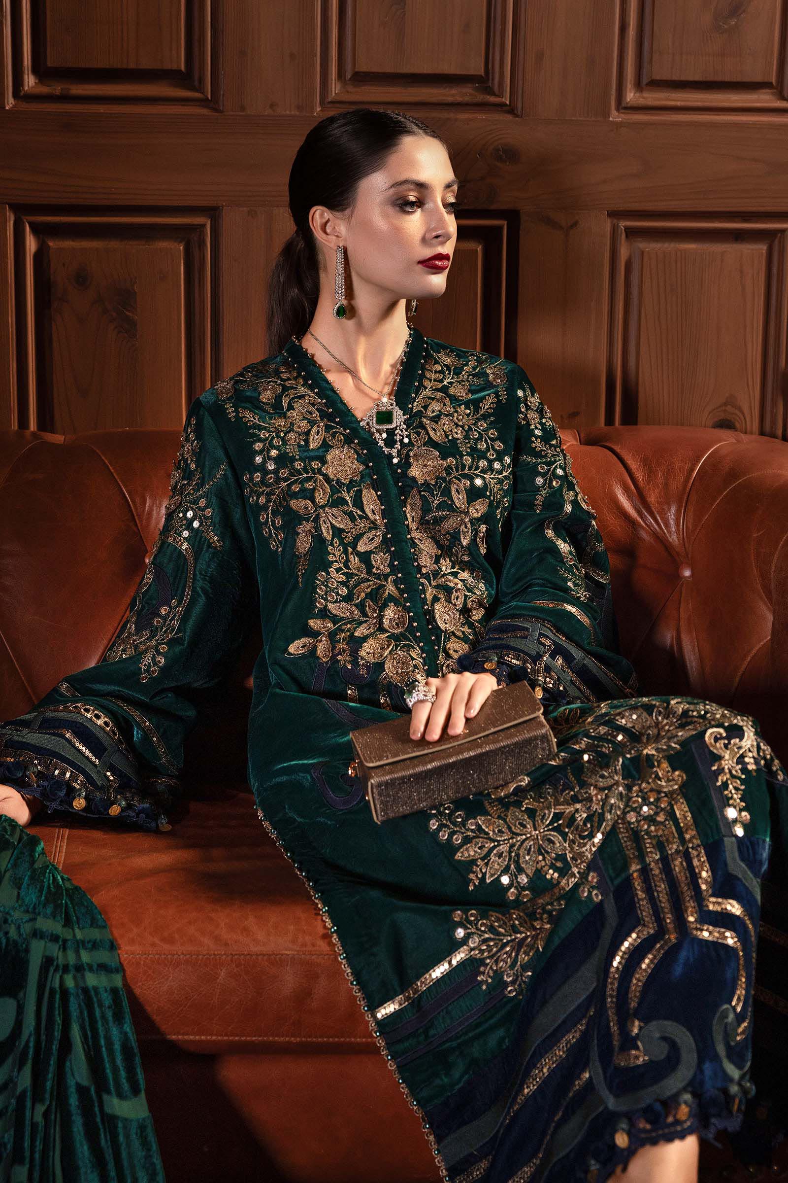 3 Piece Unstitched Embroidered Velvet Suit - Image 8